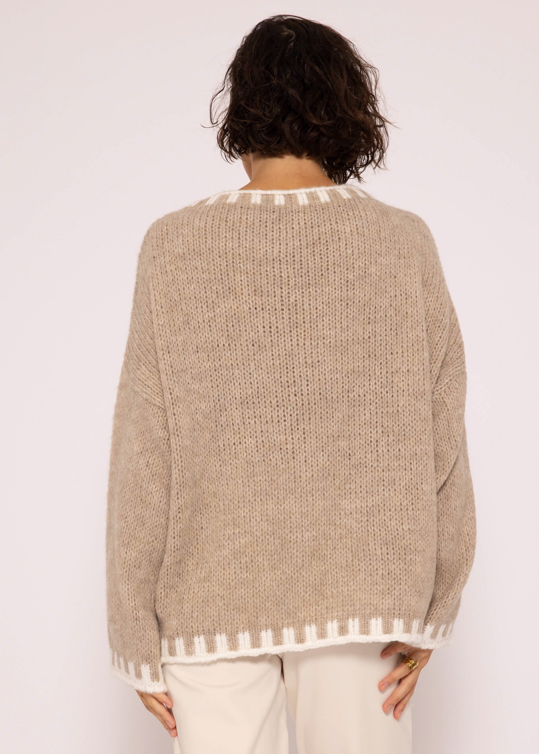 Damen in SASSYCLASSY Details, Strickpullover lang Italy aus Pullover Made Grobstrick weichem Strickpullover Lässiger Oversize mit offwhite