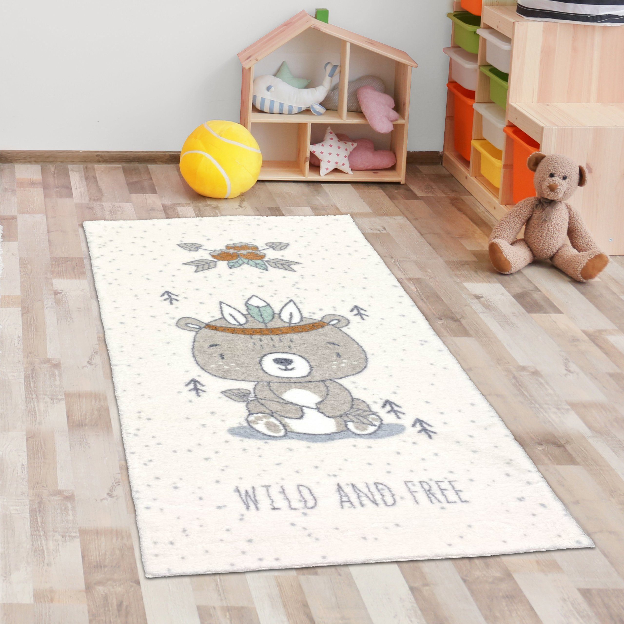 Teppich Spielzimmer-Teppich creme mit süßem Bär weich, Carpetia,  rechteckig, Höhe: 18 mm