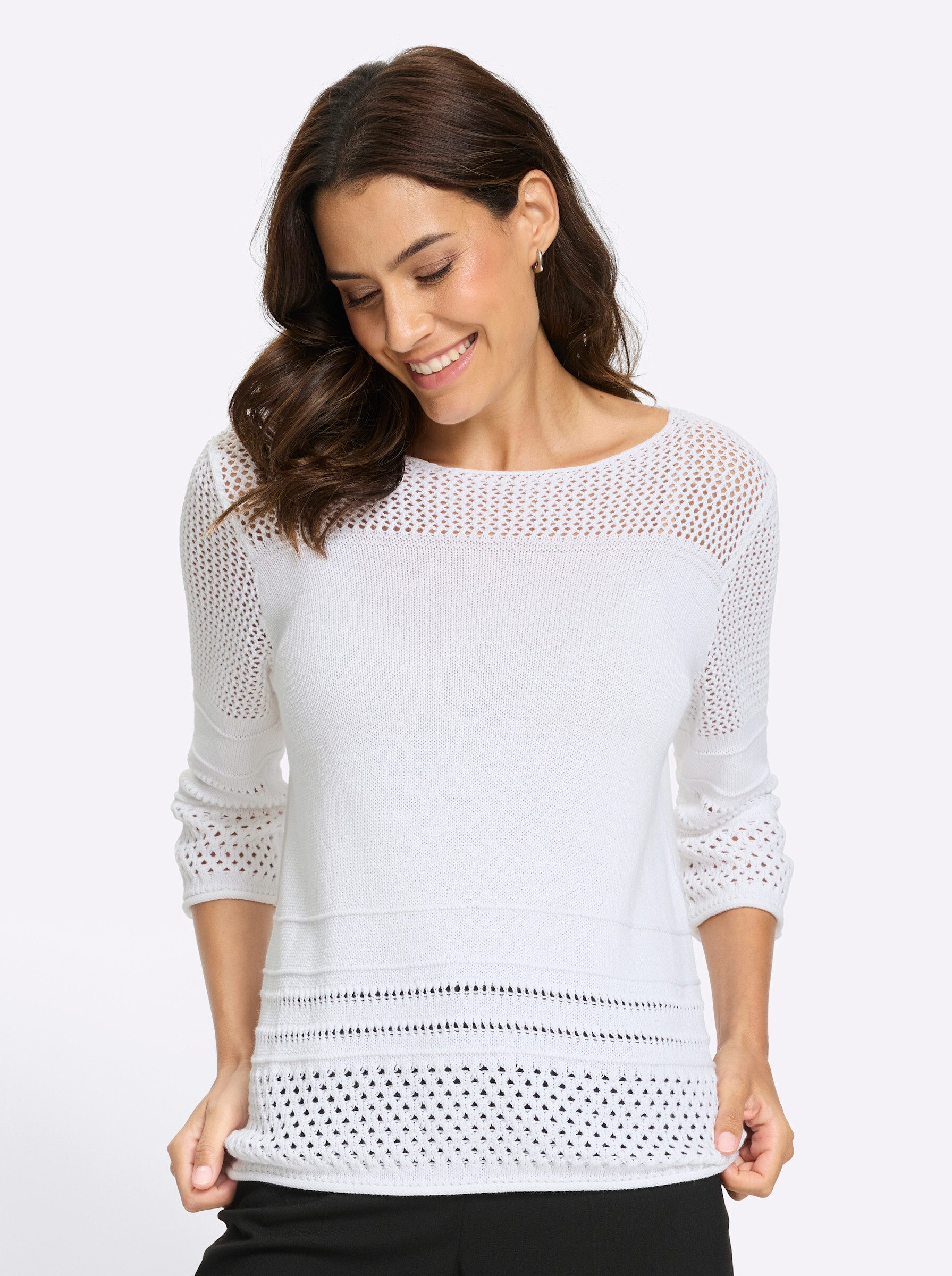 Strickpullover Ajour-Pullover 3/4-Arm