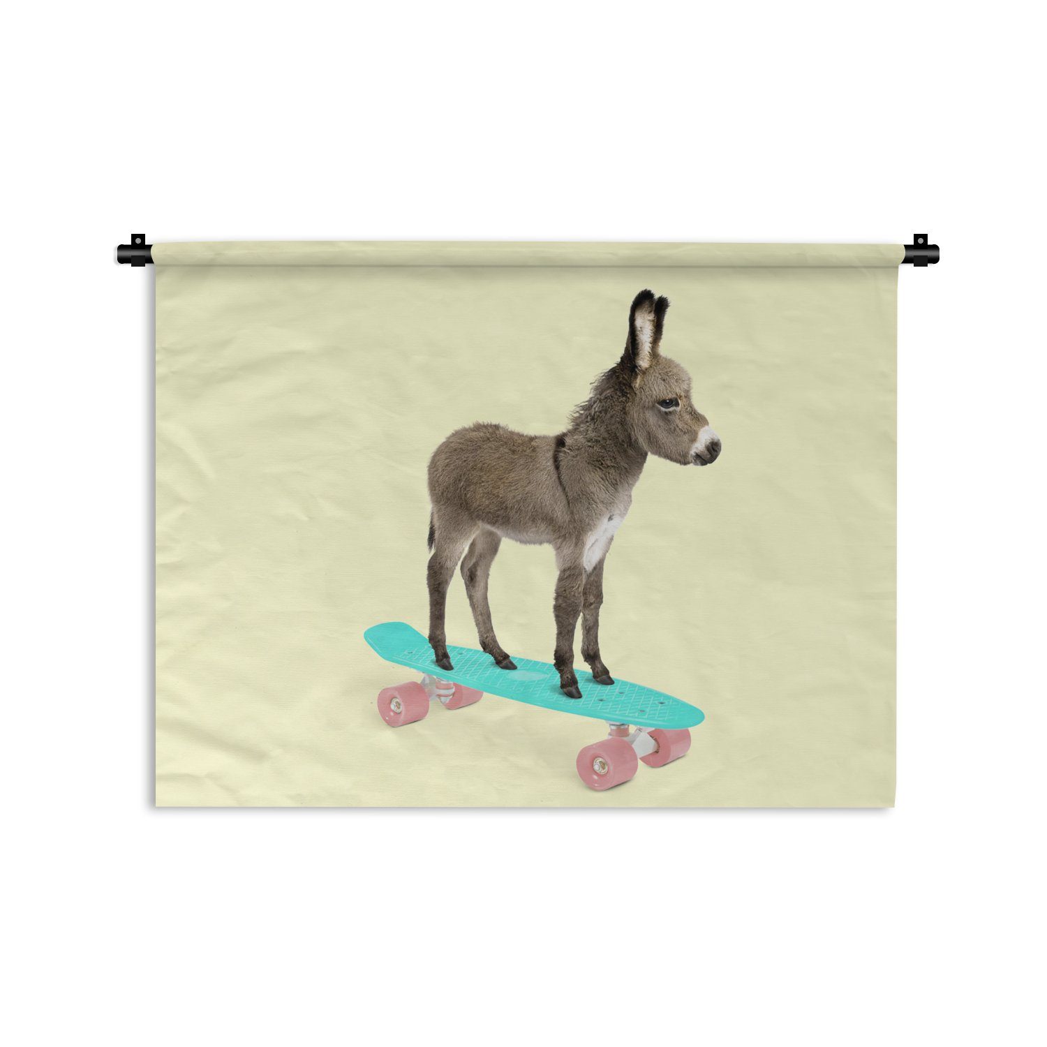MuchoWow Wanddekoobjekt Esel - Skateboard - Braun - Tiere - Gelb, Wanddeko für Wohnzimmer, Schlafzimmer, Kleid, Wandbehang, Kinderzimmer