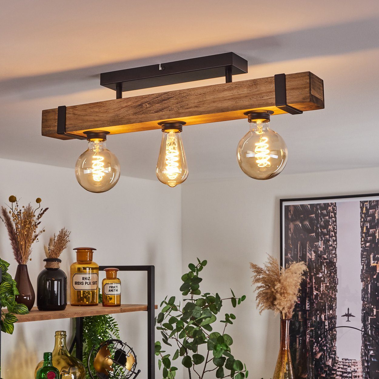 hofstein Deckenleuchte »Bollengo« moderne Deckenlampe aus Metall/Holz in Sc günstig online kaufen
