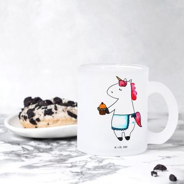 Mr. & Mrs. Panda Teeglas Einhorn Muffin - Transparent - Geschenk, Grüße, Einhorn Deko, Geburts, Premium Glas, Liebevolle Gestaltung