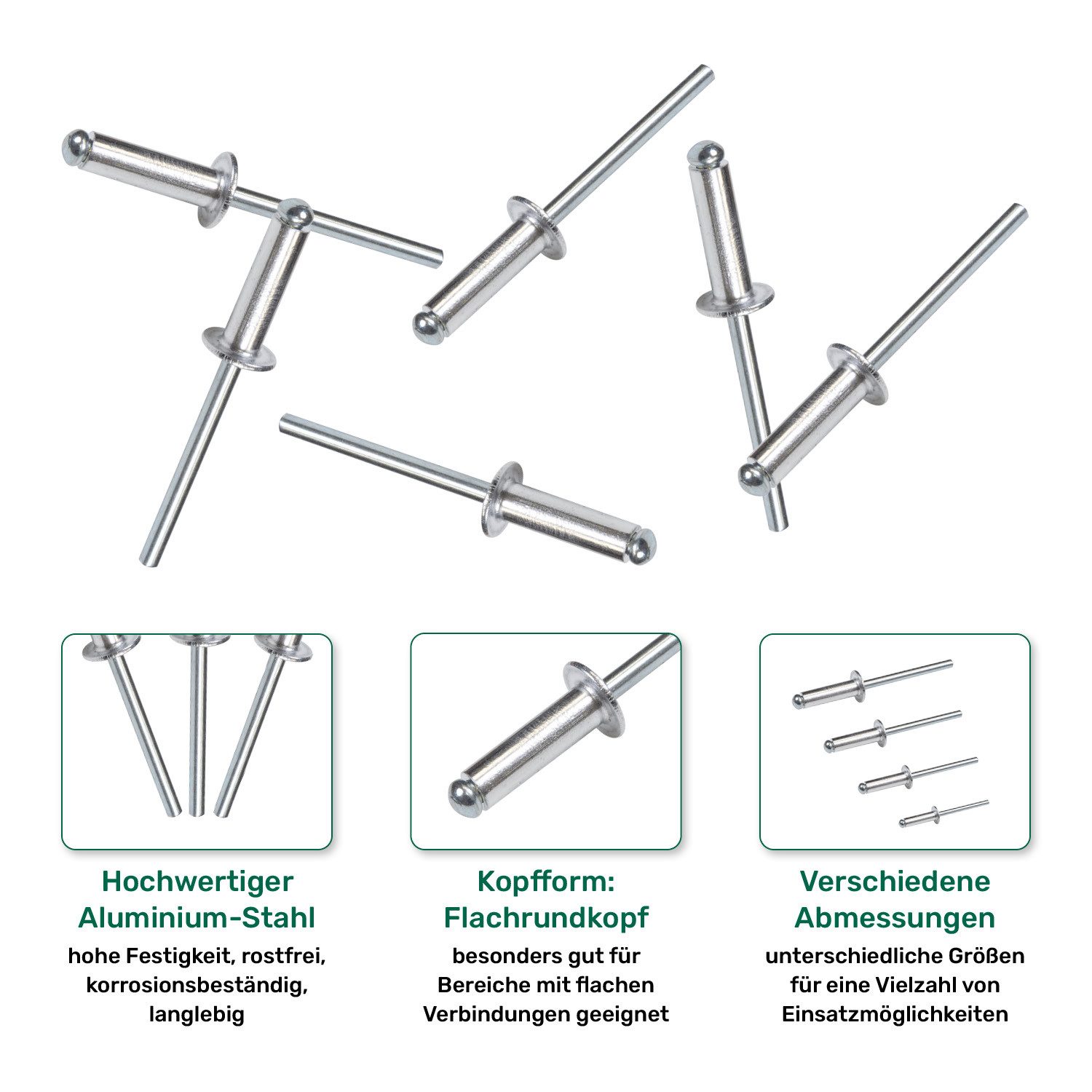 PARCO Blindniete PARCO Blindnieten Alu/Stahl 3,2 x 8,0 mm 250 Stück, (3,2 x 8,0 mm, 250 St., Keine Wärmeentwicklung, Einfache Anwendung), Korrosionsbeständig, K – Bild 3 von 4