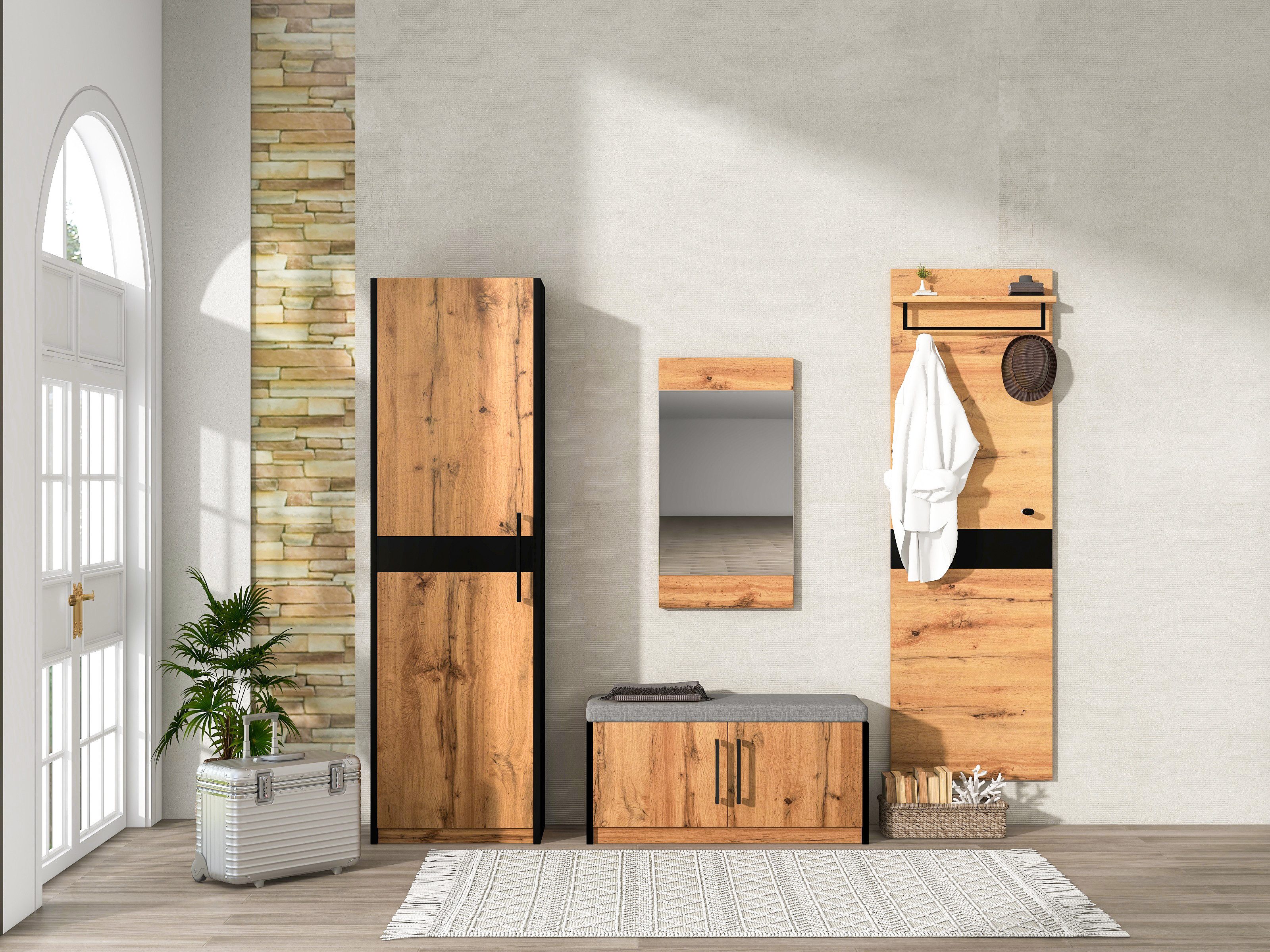 KLAM HOME Garderoben-Set Stylische Kompaktgarderobe 4-teilig günstig online kaufen