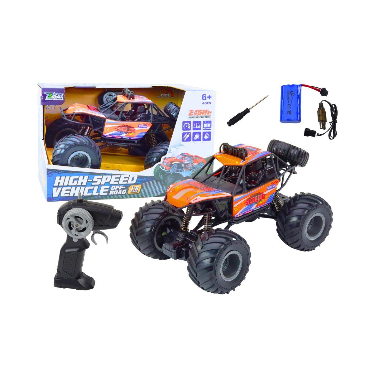 Wisam RC-Auto Off-Road Ferngesteuertes RC Auto 1:8 Stoßdämpfer Orange