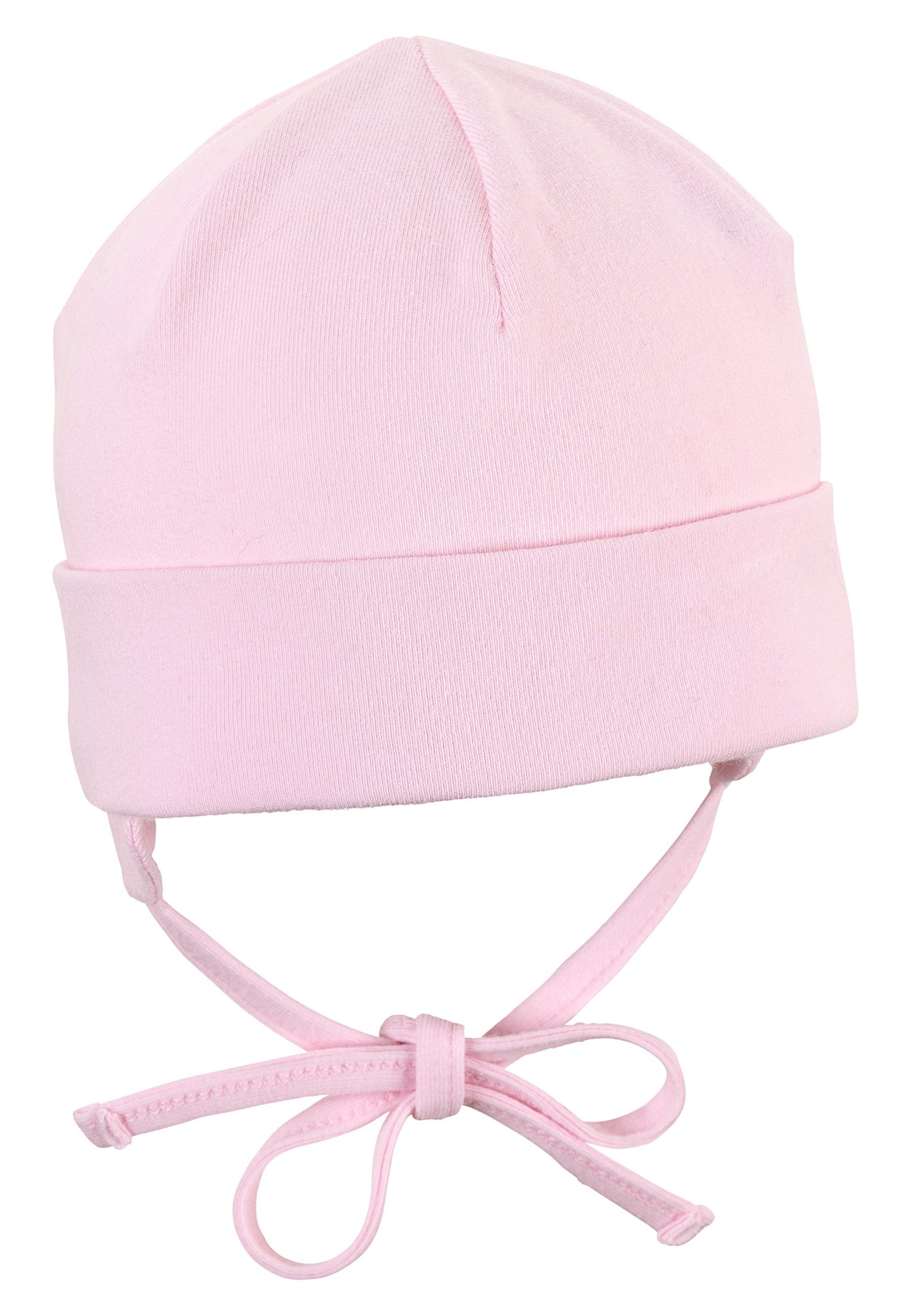 Babymütze tragbar OCS Bindeband Ohrenklappen aus (1-St., und Schlupfmütze Kinder mit Mütze mit Umschlag) Beanie rosa doppellagig Einfarbige Sterntaler® Baumwolle