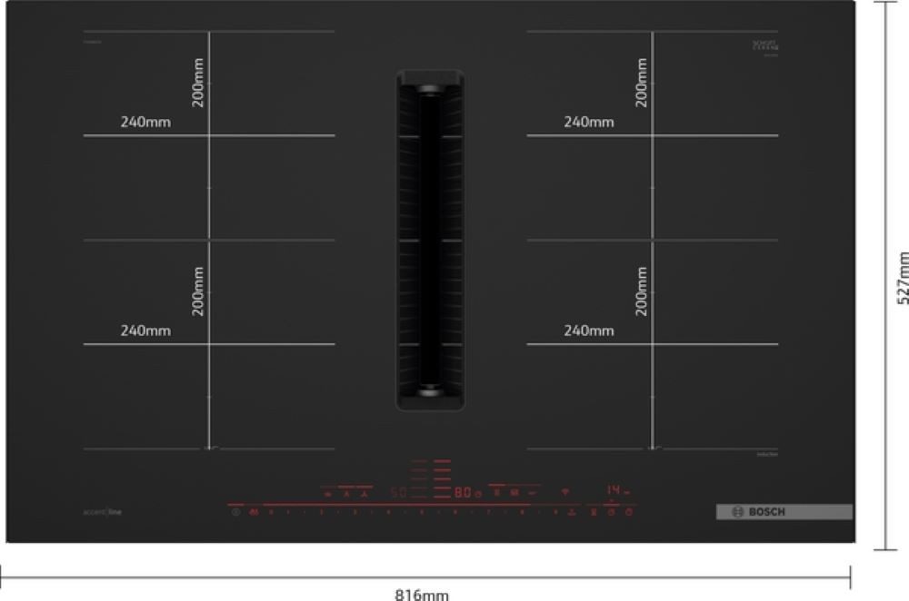 BOSCH Kochfeld mit Dunstabzug Serie 8 PXX89BD56E, Rahmen: accent line Lisenen-Design, Carbon Black