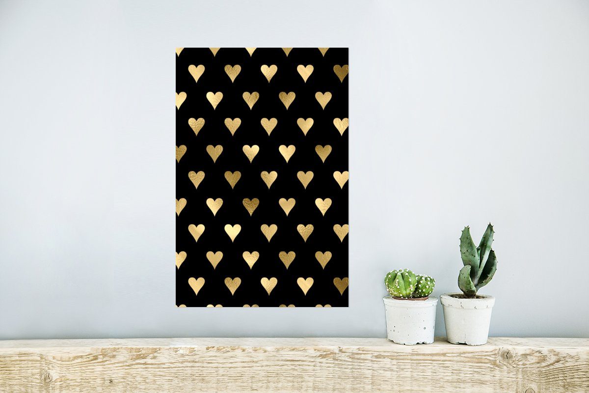 MuchoWow Poster Herz - Gold (1 Luxus - Muster, Ohne St), Poster, Wandposter Wohnzimmer, Wandbild, Schwarz - für - Rahmen