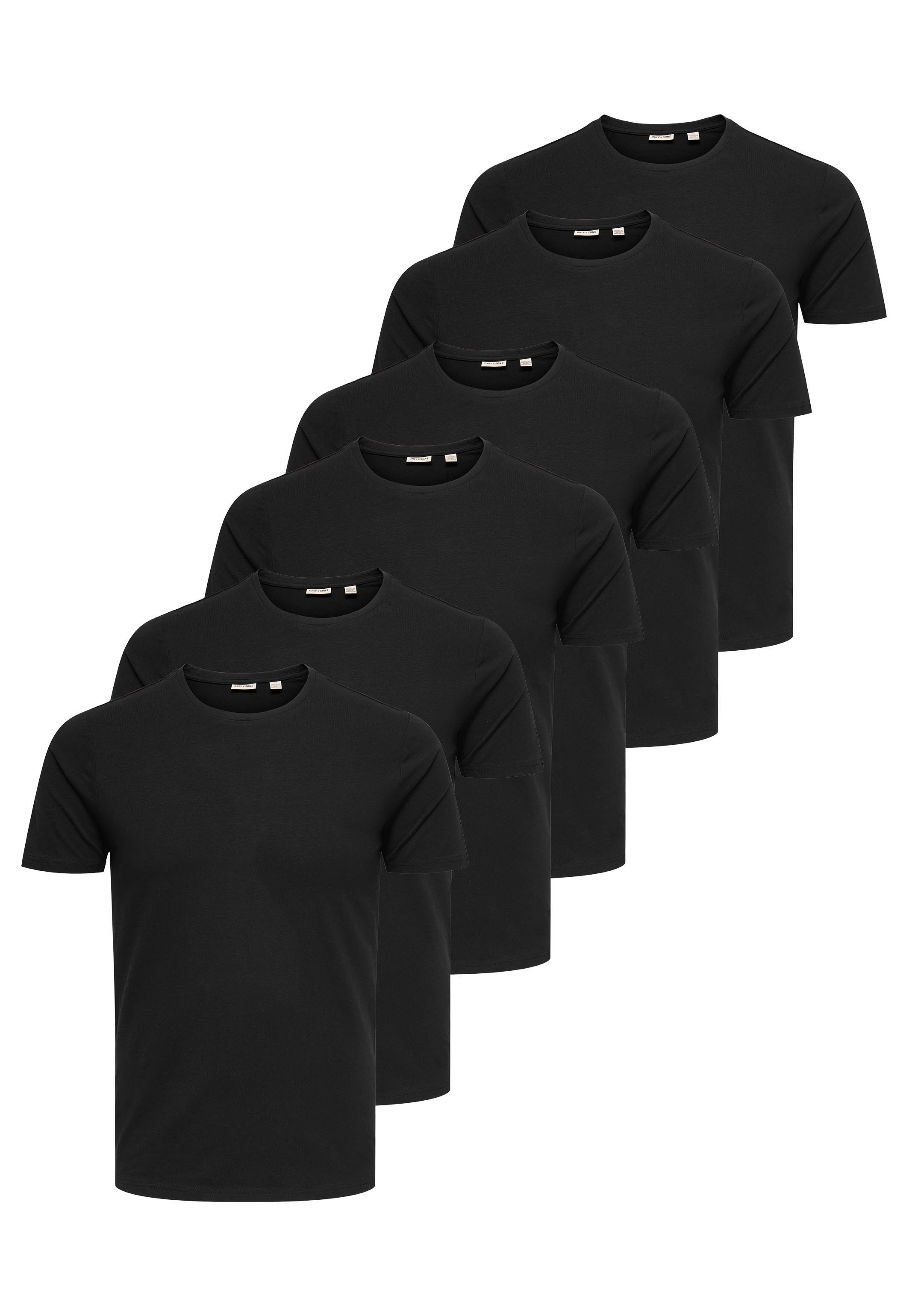 ONLY & SONS T-Shirt 6er Pack Basic (Spar-Set, 6-tlg) T-Shirt - Baumwolle - Blickdicht - Elastisches Material