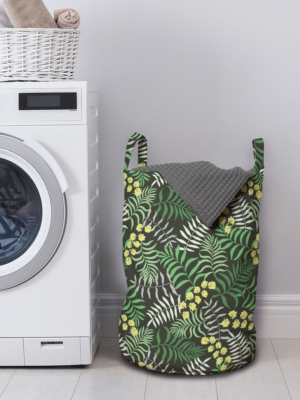 Abakuhaus Wäschesäckchen Wäschekorb mit Waschsalons, Natur Wachstum Deco Art Botanisch Kordelzugverschluss Griffen für