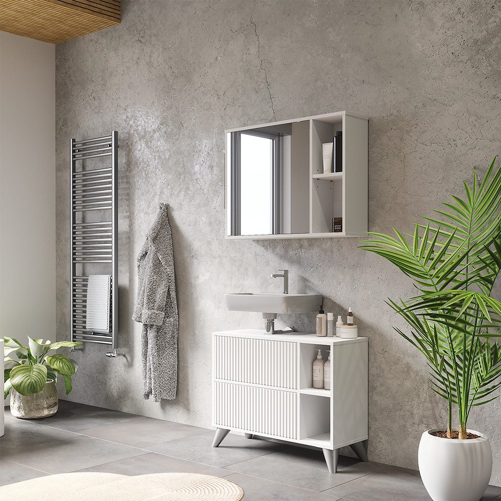 Vicco Badezimmerspiegelschrank Leano, Weiß, 80 x 60 cm (1-St)