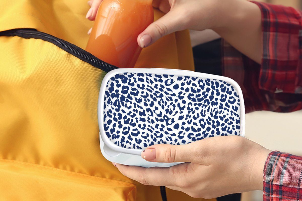 MuchoWow Lunchbox Panther Druck - Brotbox Kunststoff, Brotdose, und (2-tlg), und - Mädchen Kinder weiß für für Erwachsene, Flecken, Blau Jungs