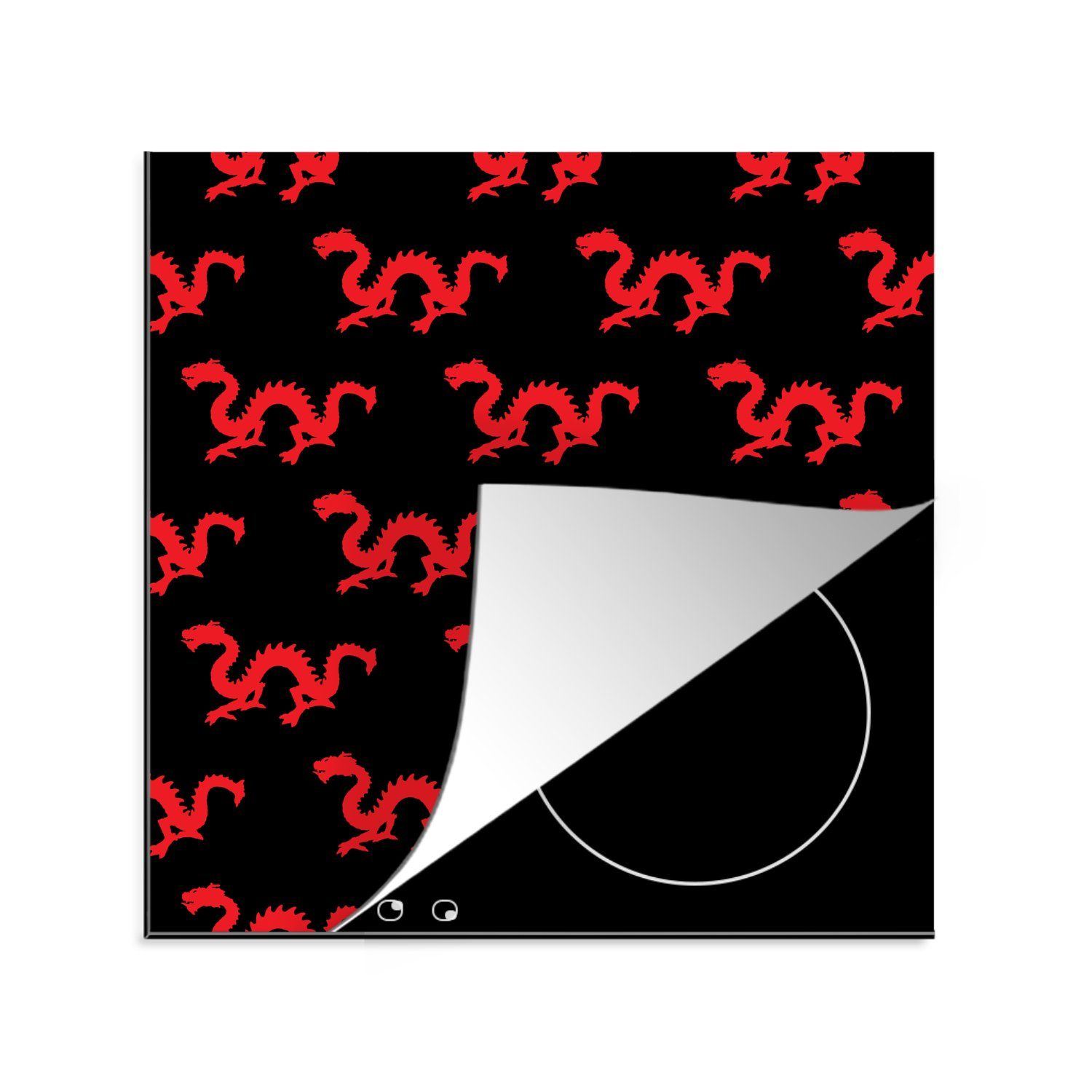 MuchoWow - cm, Arbeitsplatte für Vinyl, küche Drache Rot, (1 78x78 Ceranfeldabdeckung, Design tlg), - Herdblende-/Abdeckplatte