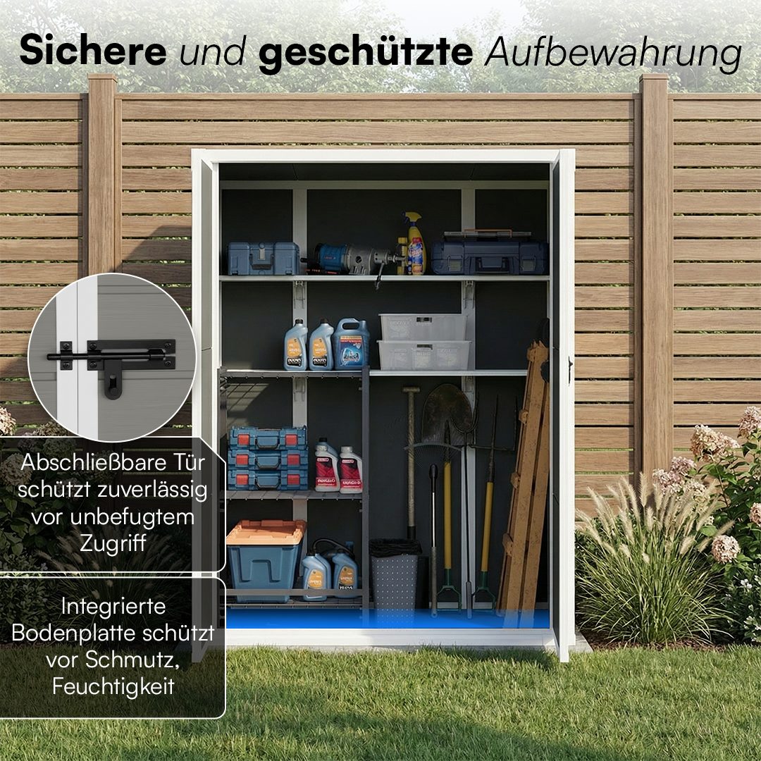 STEELSØN Gerätehaus Novara mit Bodenplatte, wetterfest, Geräteschuppen mit Pultdach, Gartenhaus mit Einlegeböden