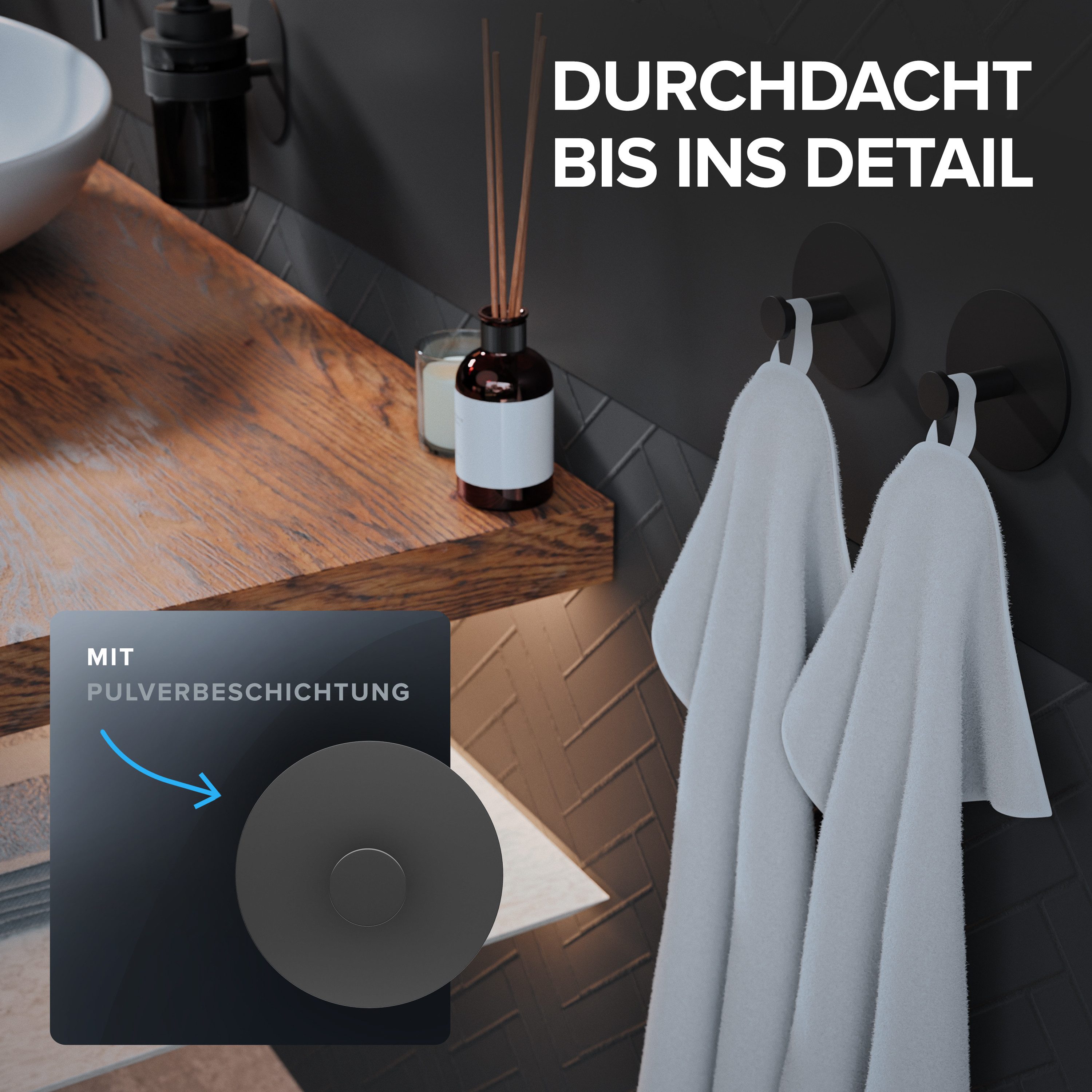 ovimar Handtuchhaken Danksoya, (1-St), aus Edelstahl in Schwarz zur Zum Kleben