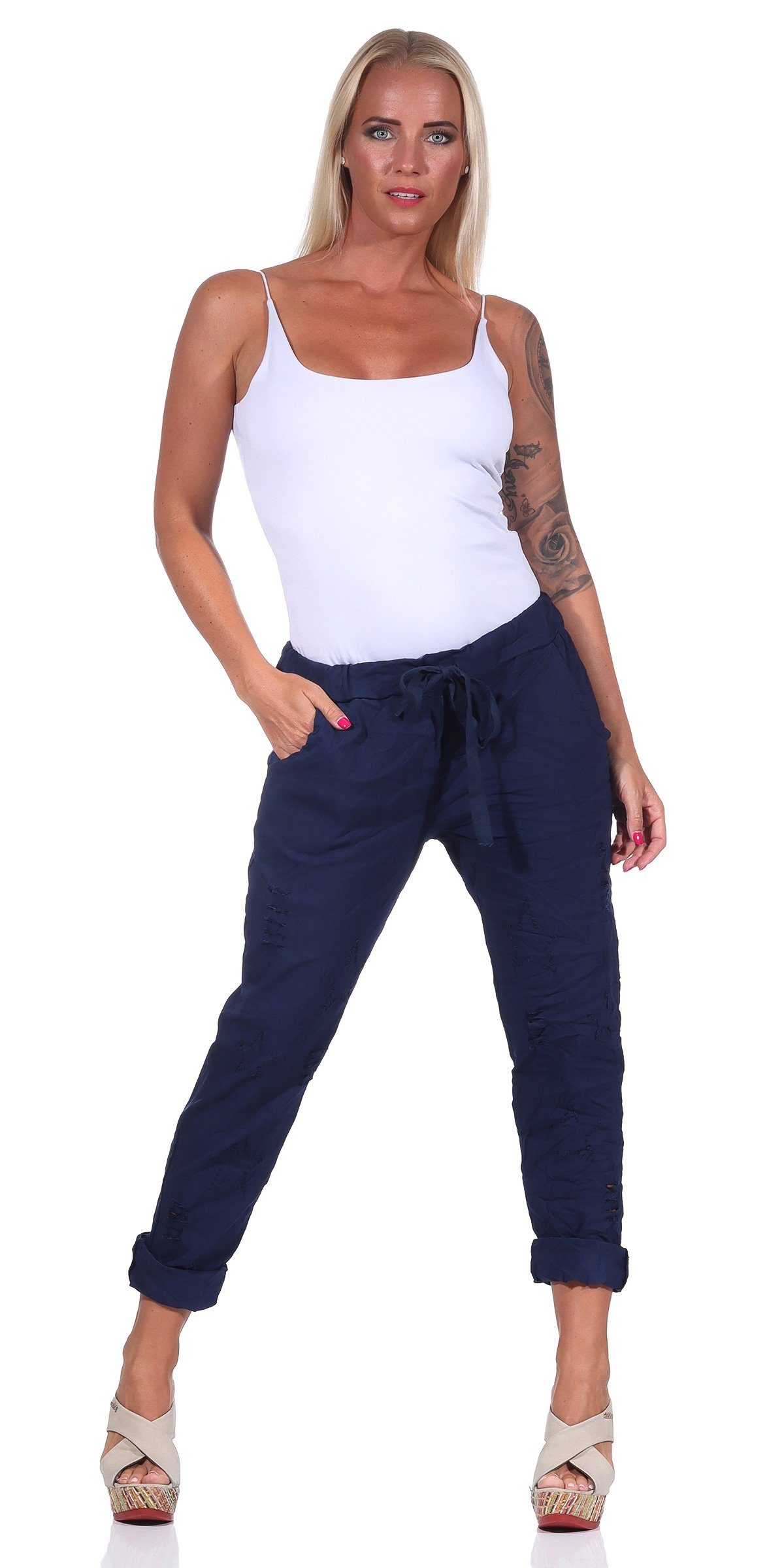 Mississhop Chinohose Damen Hose Freizeithose zerrissen Risse Sterne M.350