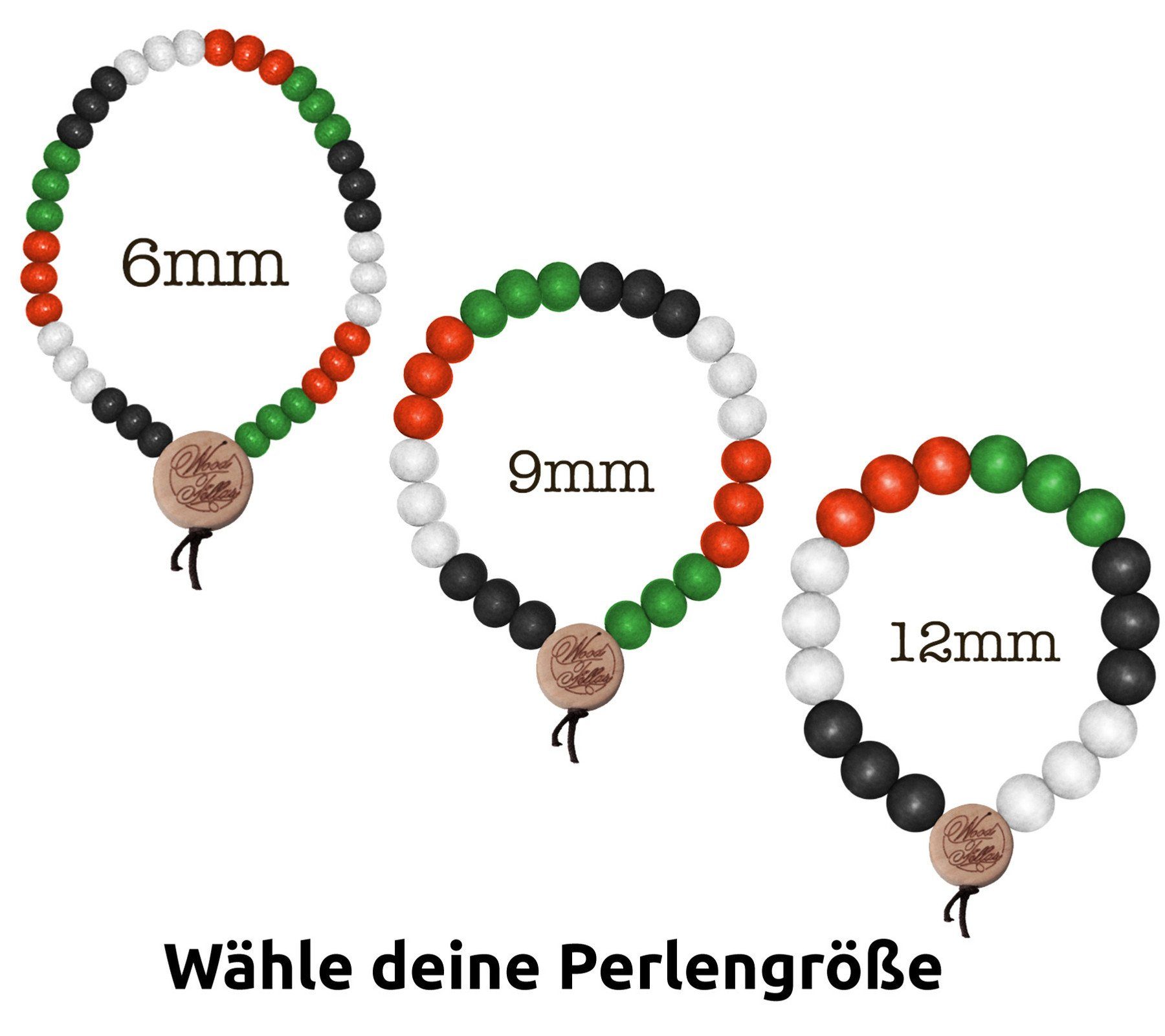 Weiß/Rot/Grün Holzanhänger Bracelet WOOD eleganter Armband WOOD FELLAS Arm-Schmuck FELLAS Deluxe Pearl Holz-Armband