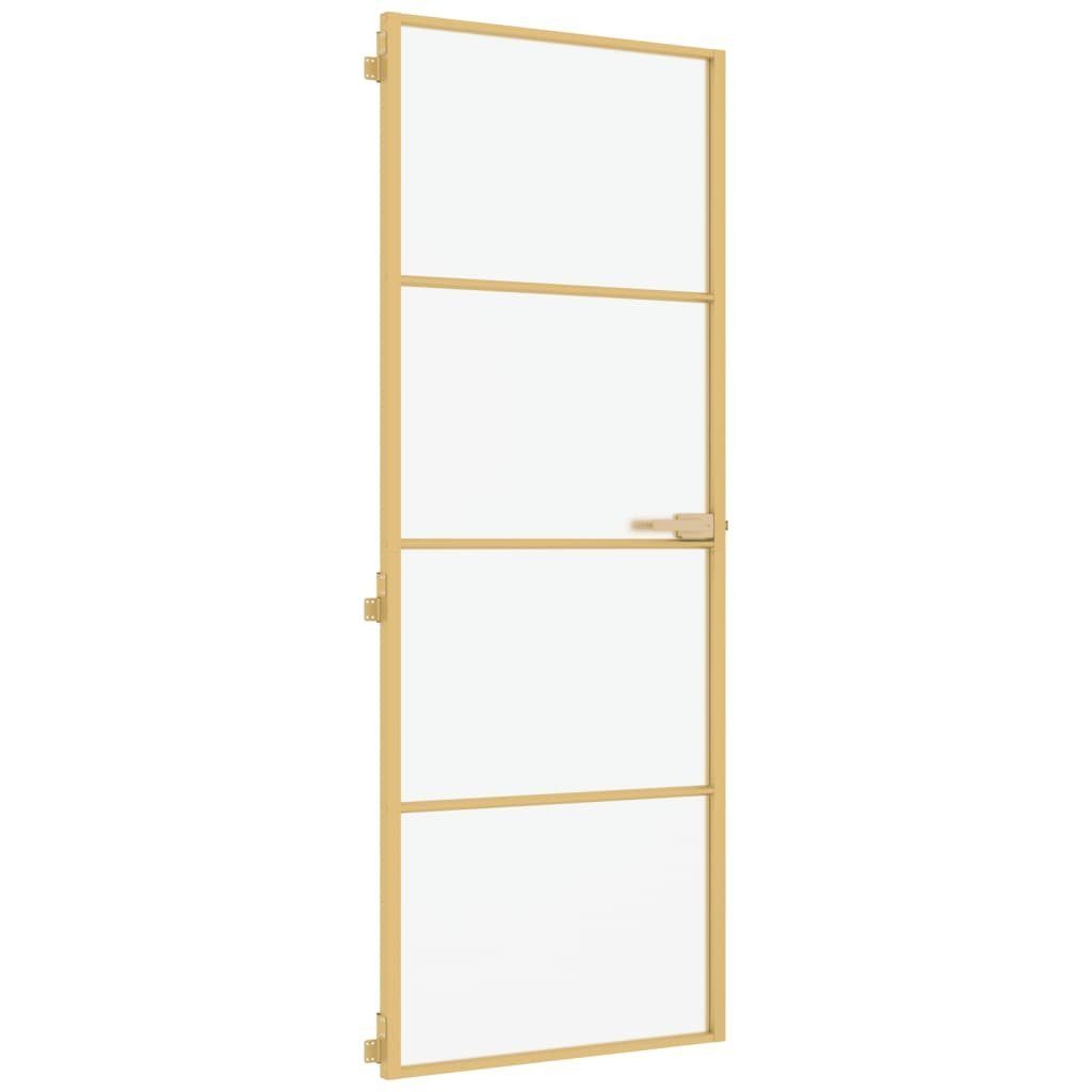 vidaXL Zimmertür Innentür Zimmertür Glas Schlank Golden 76x201,5 cm Hartglas und Alumin