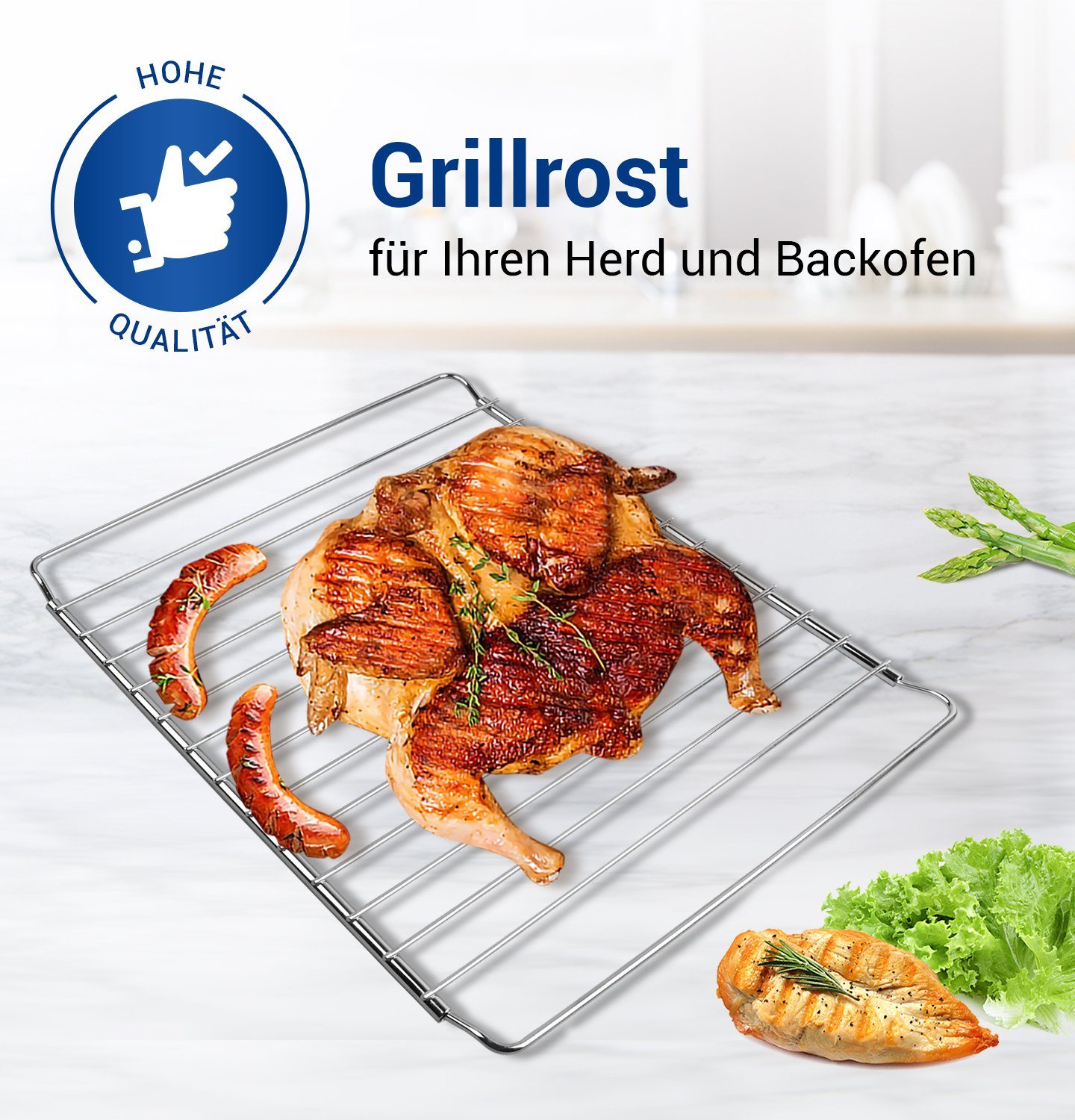 VIOKS Grillrost Backofengitter Backofenrost verstellbar tief, Rost ausziehbar für Backofen, Herd