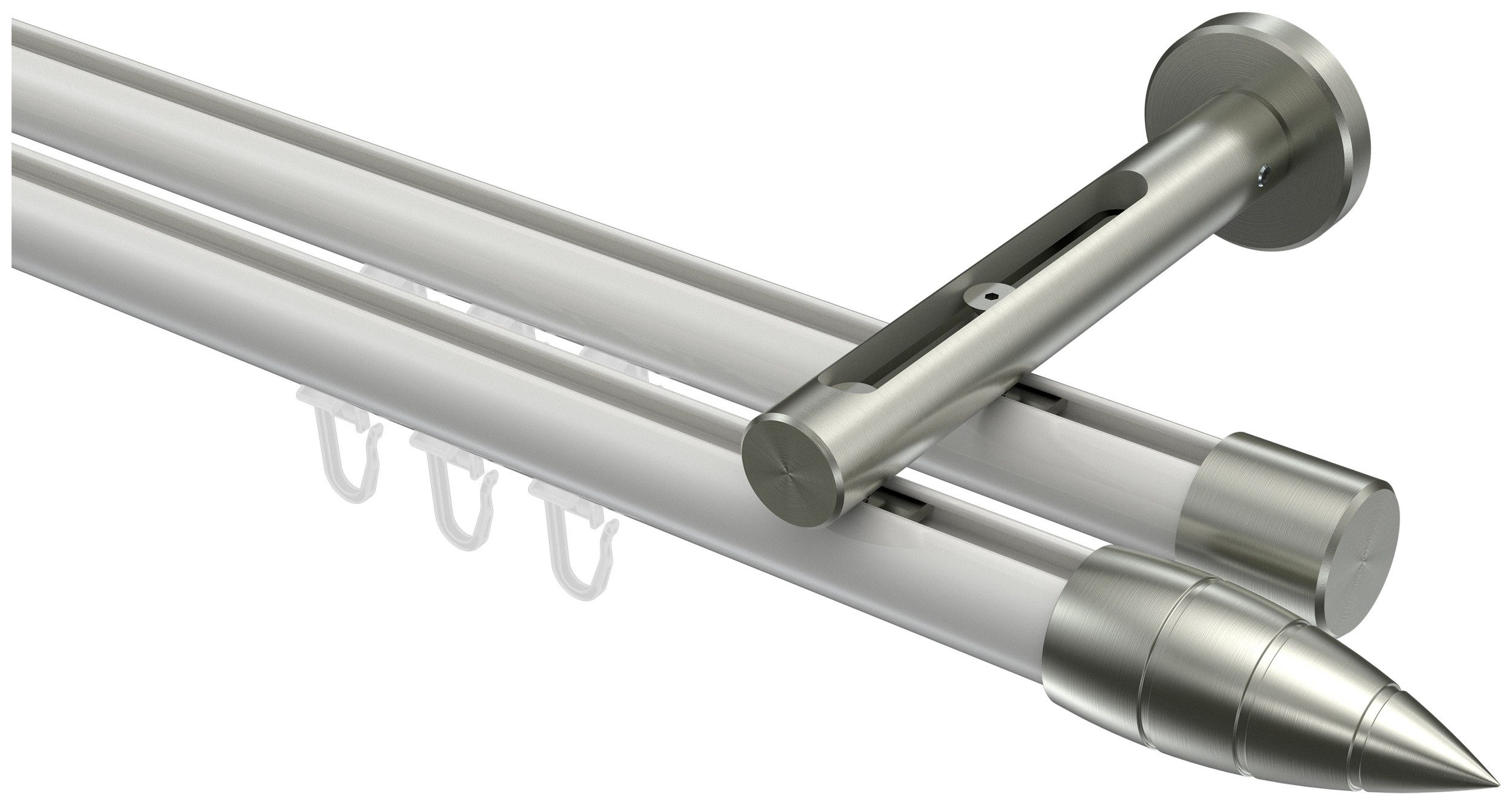 INTERDECO Innenlaufschiene Siteno Samanto, Ø 20 mm, 2-läufig, Fixmaß, kürzbar, Wandmontage, Aluminium, Weiß / Edelstahl-Optik / Bicolor