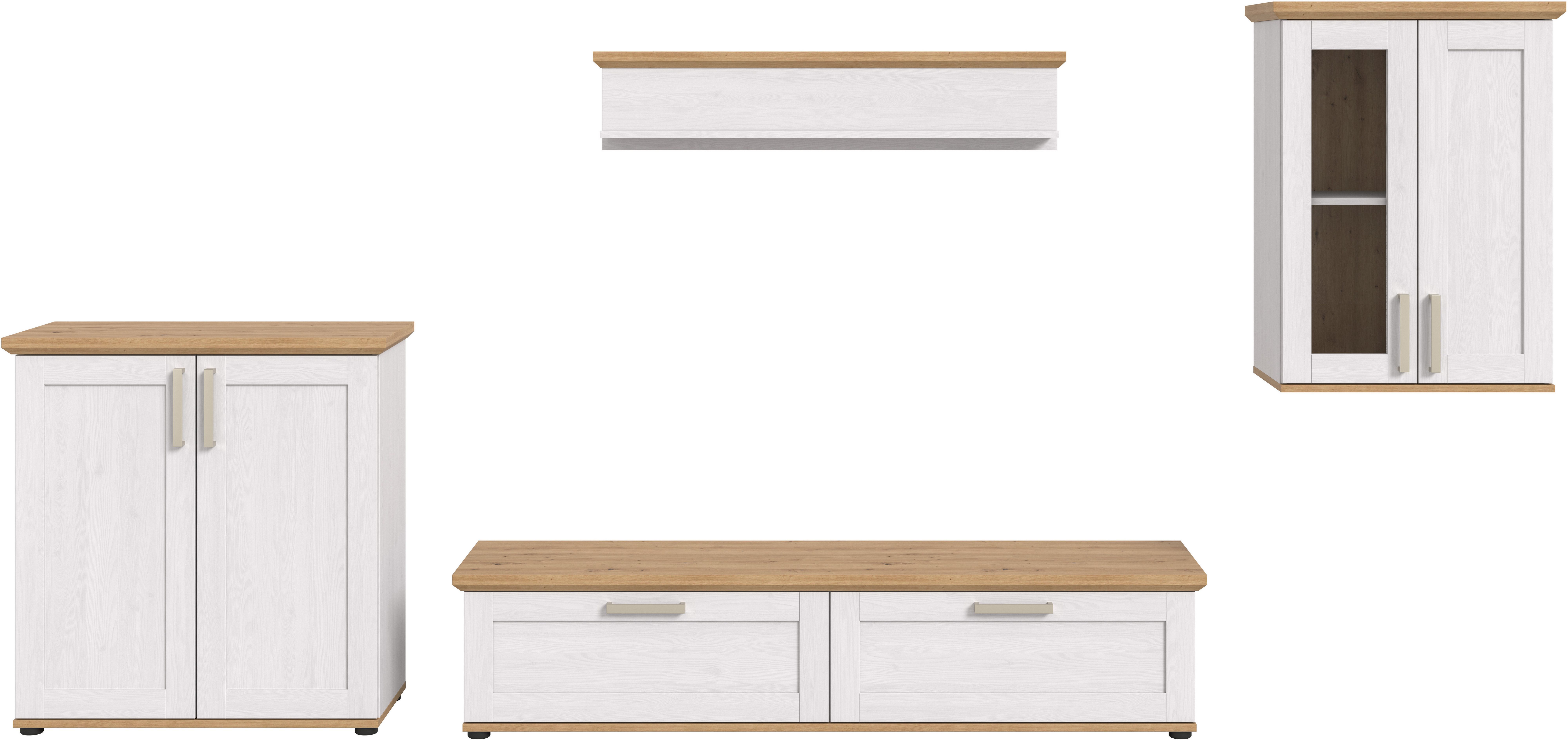 Home affaire Wohnwand Cosenza, (Set, 4-St), Cosenza, Breite: 336 cm,Vitrine,Highboard,Lowboard, Wandboard