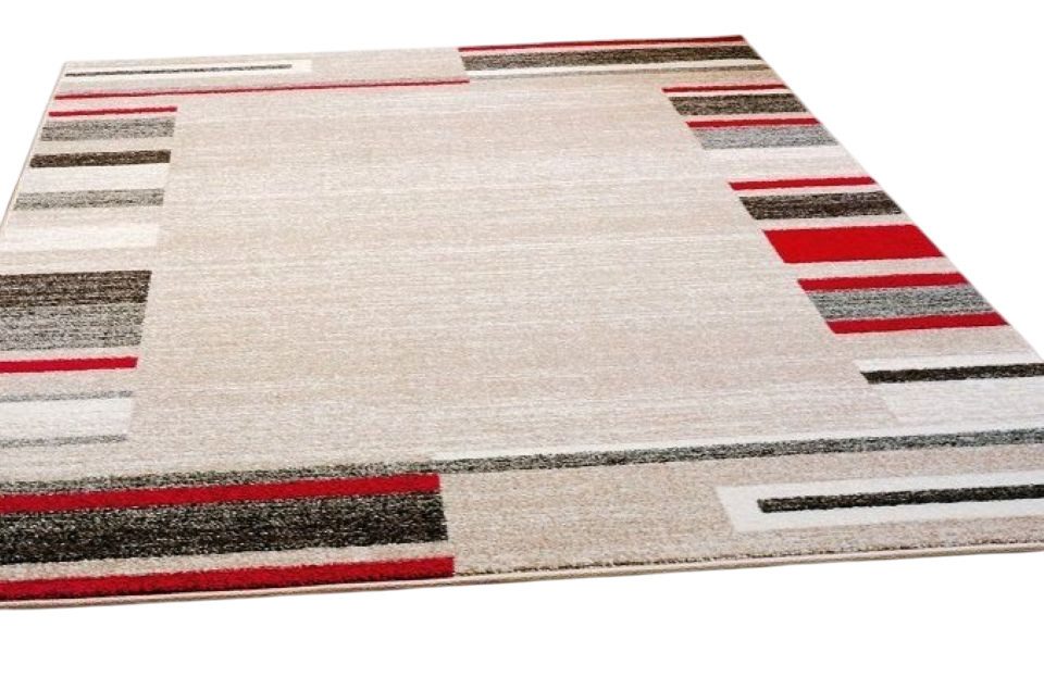 Peyer Syntex Teppich Teppich modern Design, beige-rot, Rechteckig, Höhe: 8 mm, Wohnzimmer, Diele, Flur, Garderobe, Büro, Flur, Bordüre