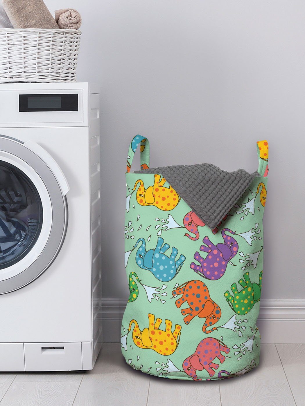 Abakuhaus Wäschesäckchen Wäschekorb für Bunte Griffen mit Tupfen-Tier Elefant Waschsalons, Kordelzugverschluss