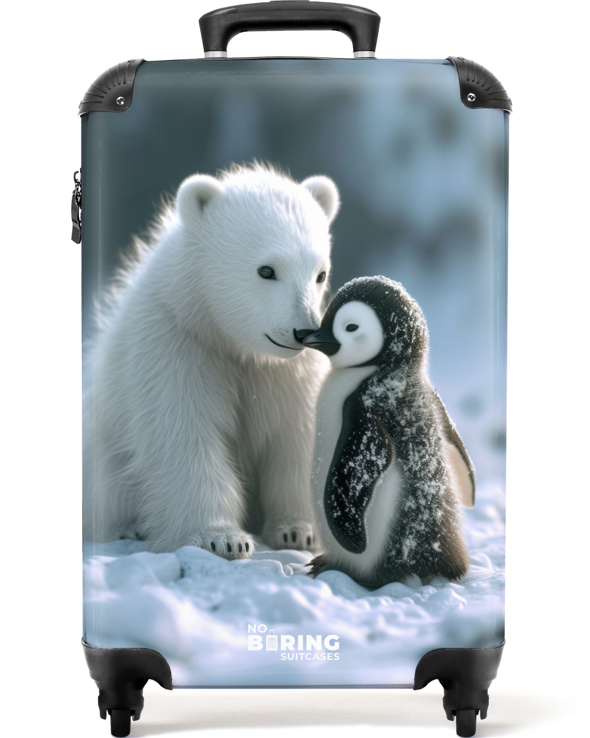 NoBoringSuitcases.com© Kinderkoffer Eisbär und Pinguin sitzen zusammen im Schnee 55x35x20cm, Kinder Koffer Klein, Trolley Handgepäck, Reisekoffer