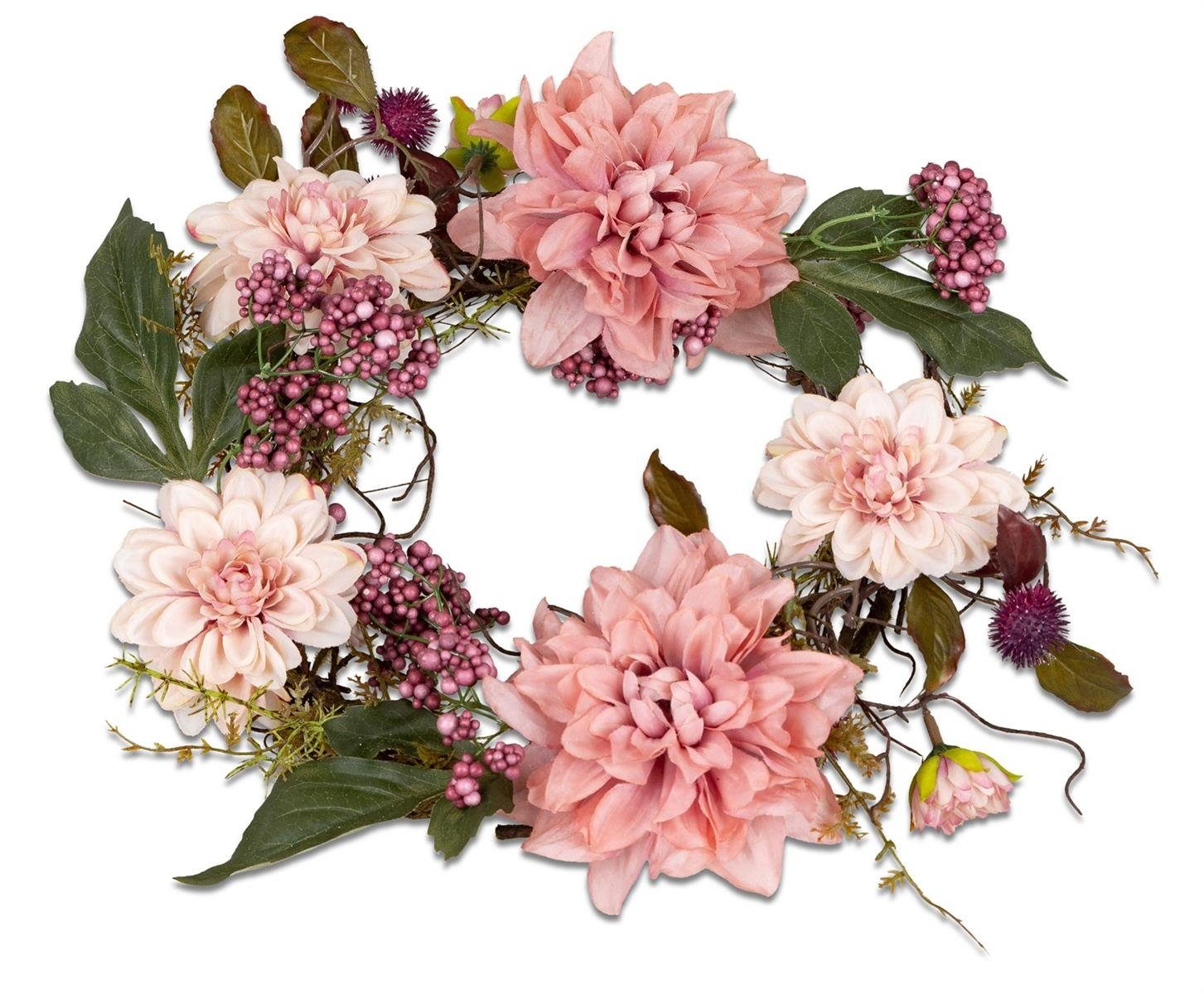 dekojohnson Dekokranz Oster-Blumenkranz mit rosa Dahlien-Blüten 11x32cm