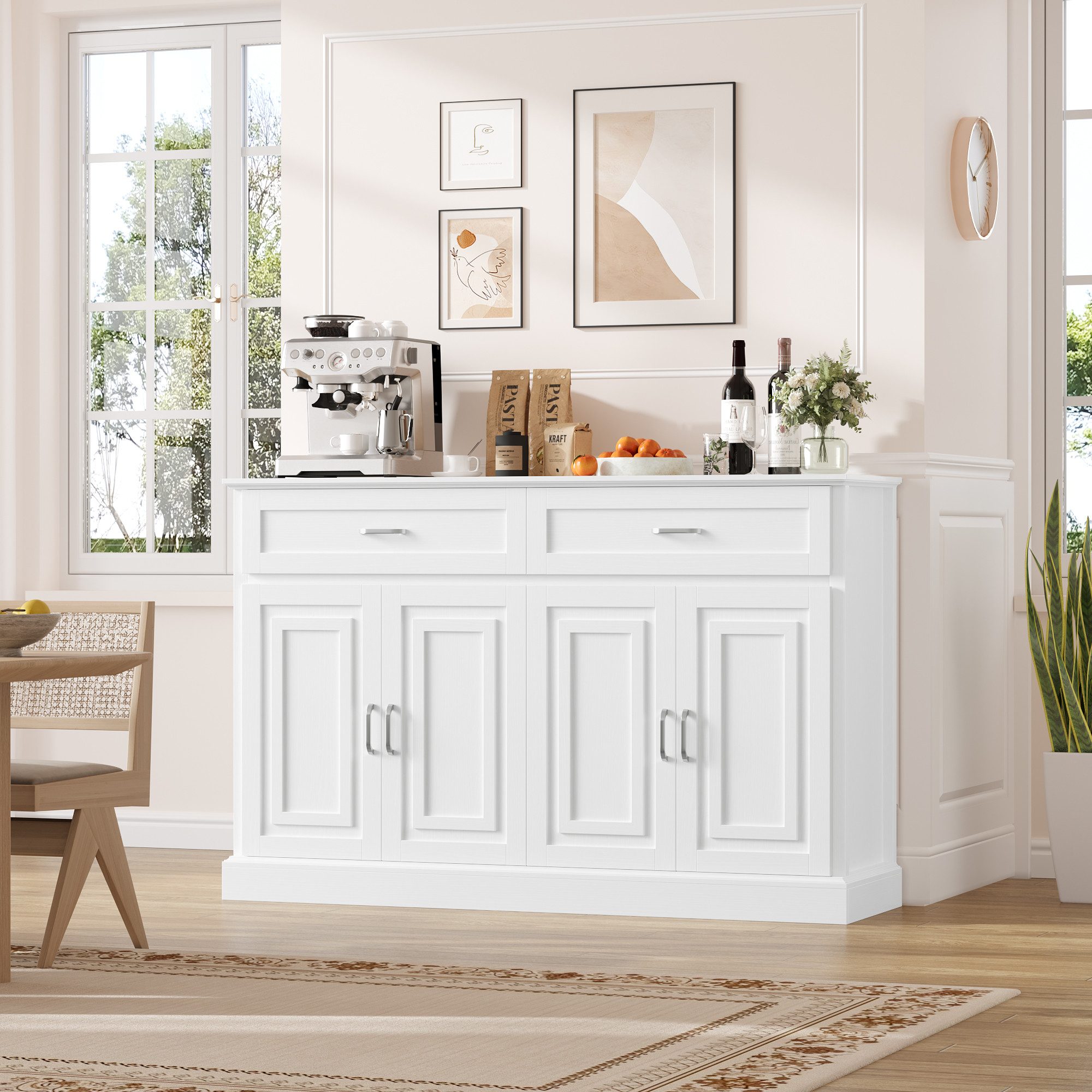 Homfa Sideboard Breite 140cm Küchenschrank Buffetschrank, mit Arbeitsplatte, verstellbaren Regalen, 140x39,5x92,5cm
