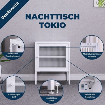 Coemo Sideboard, Nachttisch Tokio aus Metall mit Glastüre / langlebige Stahl-Ausführung