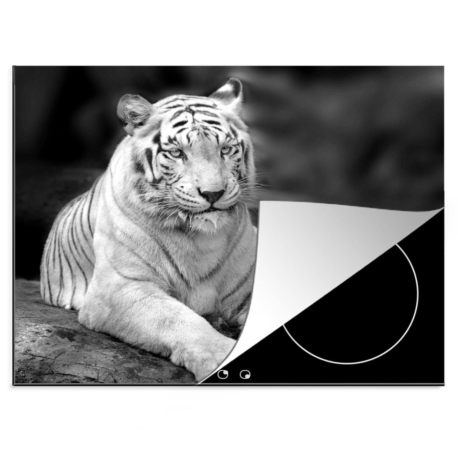 cm, Herdblende-/Abdeckplatte - - Weiß Tiger Schwarz, Arbeitsfläche Ceranfeldabdeckung (1 tlg), Vinyl, - MuchoWow nutzbar, 70x52 Baum Mobile
