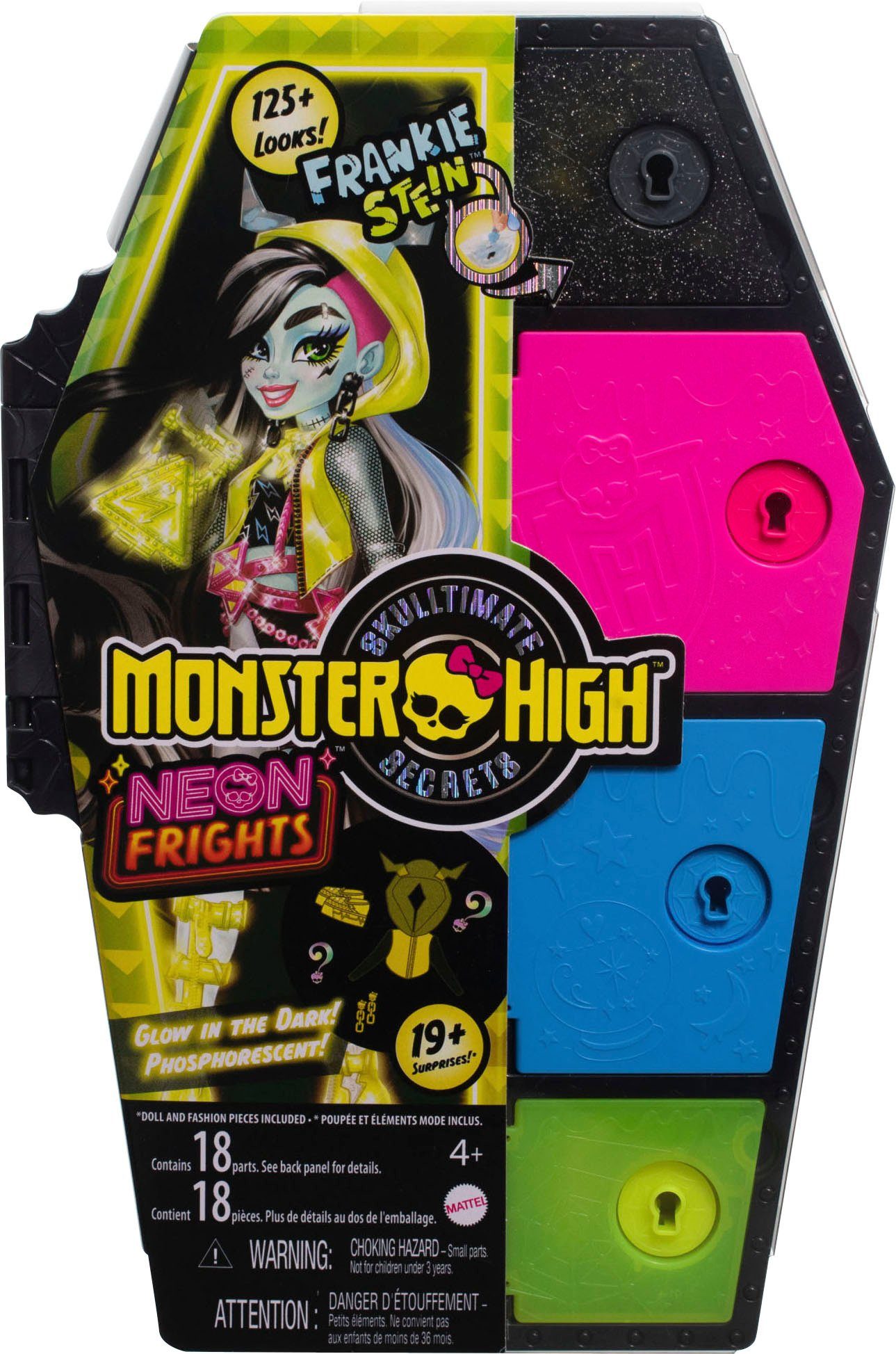 Stein Secrets: High, Monster Frights, Neon Frankie Mattel® Skulltimate Anziehpuppe