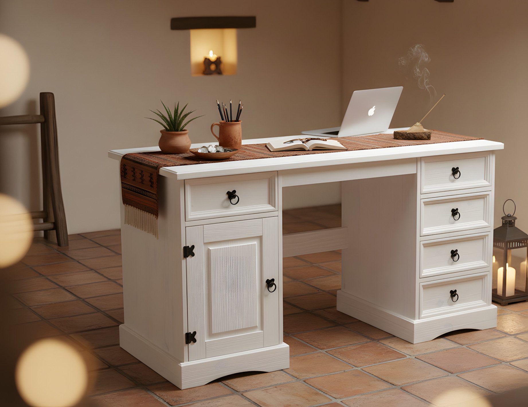 ebuy24 Schreibtisch New Mexico Schreibtisch Breite 141 cm, Höhe 76 cm