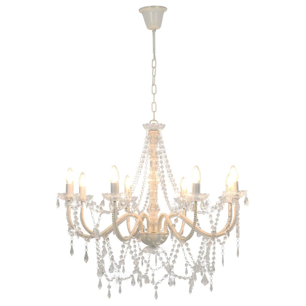 furnicato Kronleuchter Weiß Transparent 80x75 cm mit Kristallperlen