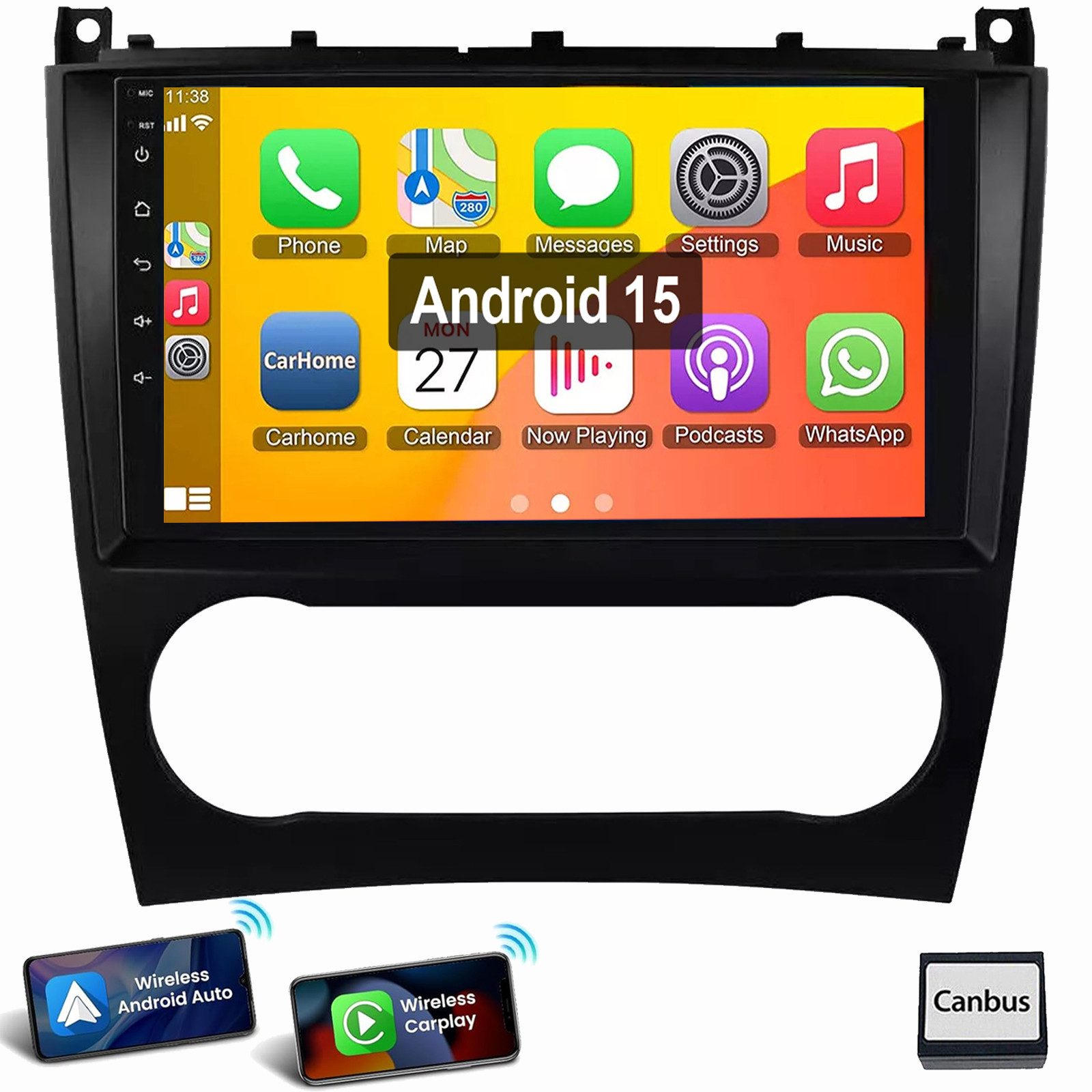 ESSGOO Für Mercedes Benz C-Klasse W203 W209 2005-2009 Android 15 Autoradio (RDS, Digitalradio (DAB), FM, Carplay Android Auto GPS Navi WIFI BT)