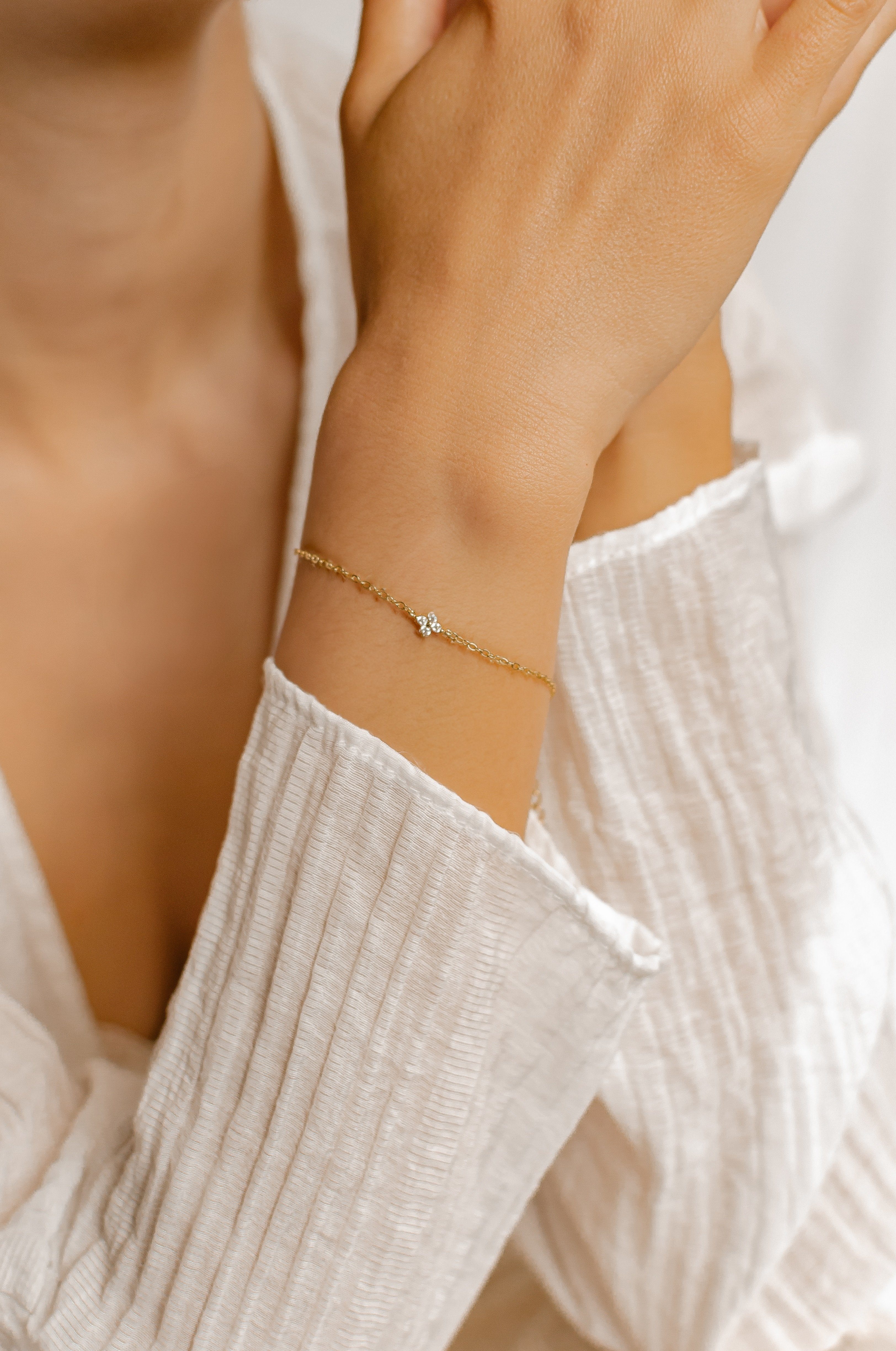 Hey Happiness Silberarmband Blume Zirkon Kettchen, 18K Roségold vergoldet, günstig online kaufen