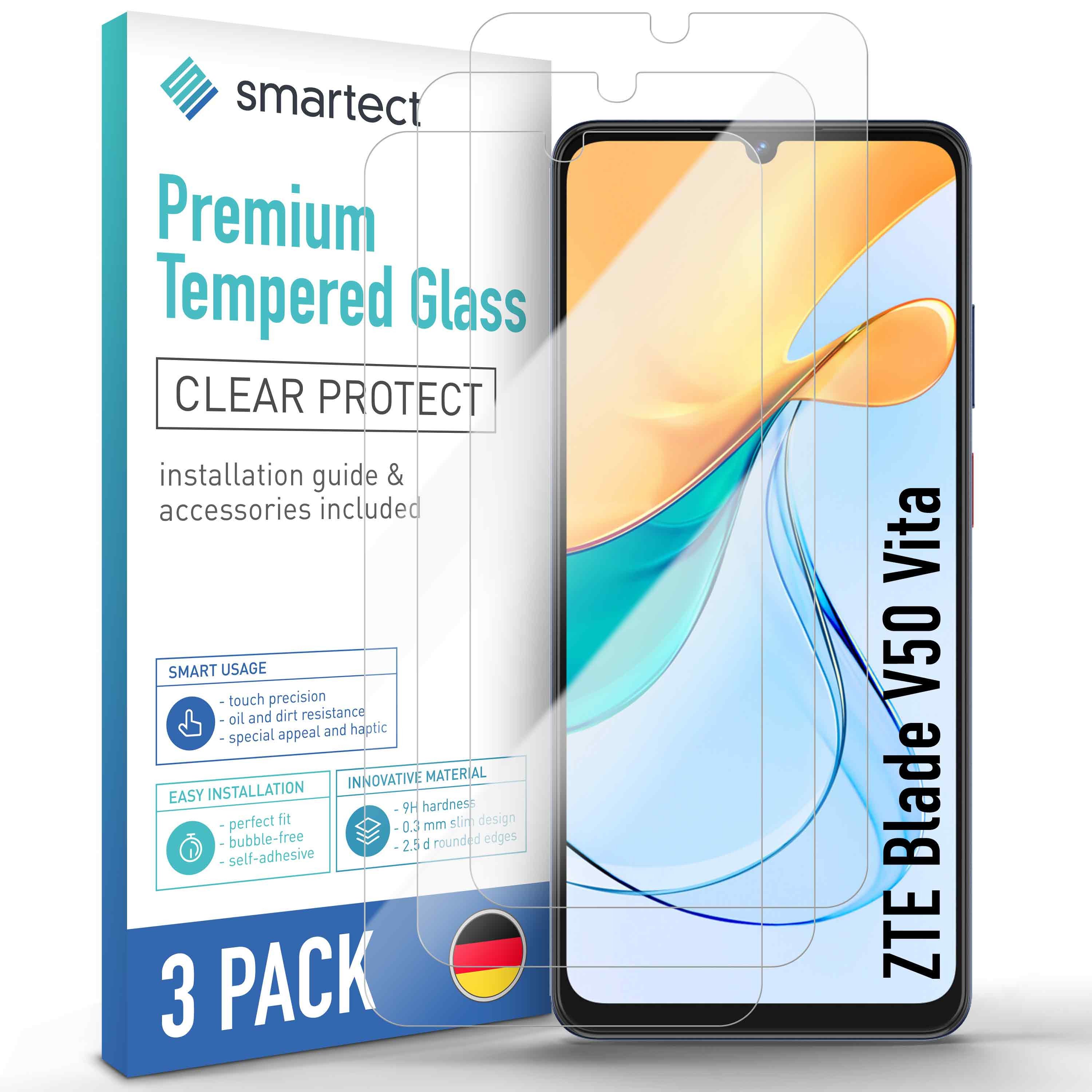 smartect Displayschutzglas Schutzglas Panzerfolie Klar für ZTE Blade V50 Vita, Set, 3 Stück, Schutzfolie Glasschutz Bildschirm