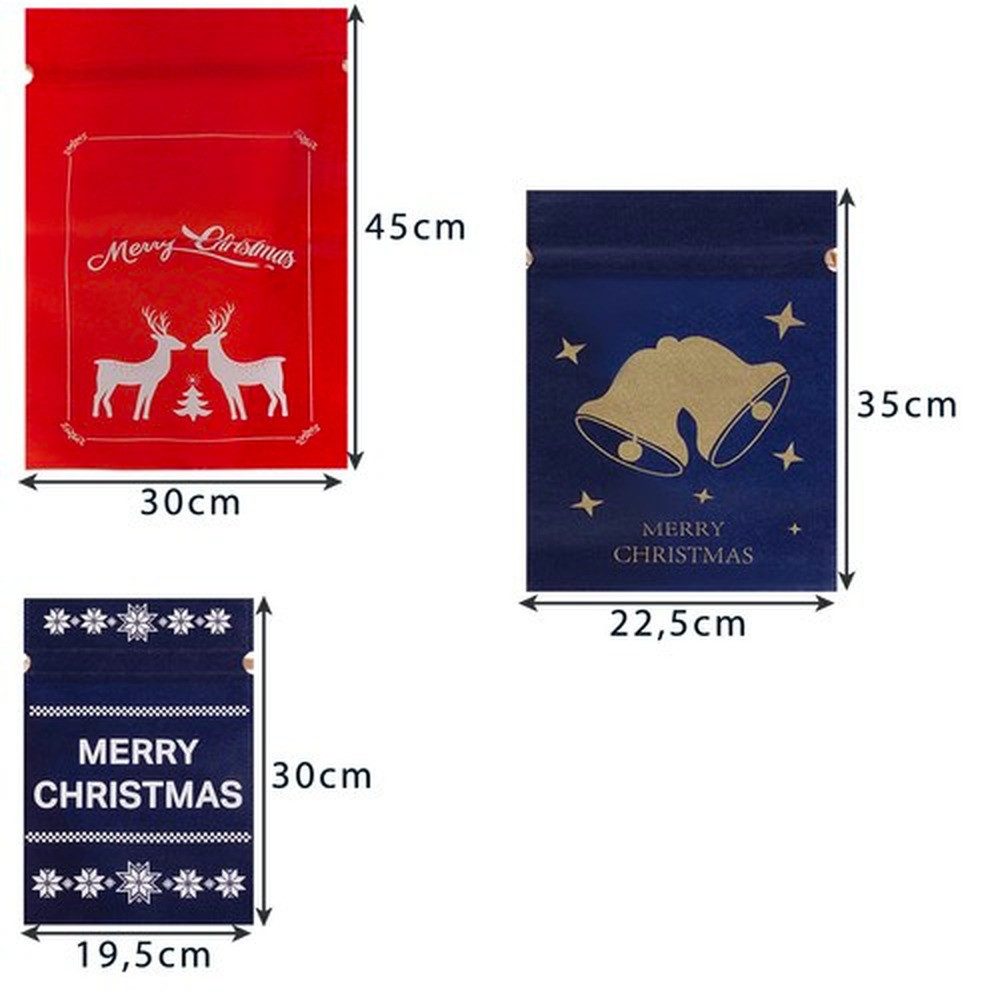 Ruhhy Geschenkbox Weihnachtstüten Dekosack (Spar-Set, 8 St., weihnachtlich), Rentieren, Sternen, Glocken und Frohe Weihnachten Aufdruck