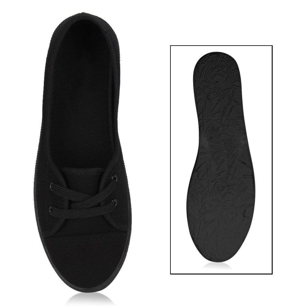 VAN HILL 79659 Sneaker Ballerinas Sportliche Damen Ballerinas Stoff Slipper Sneaker Flats Schnürer 71109