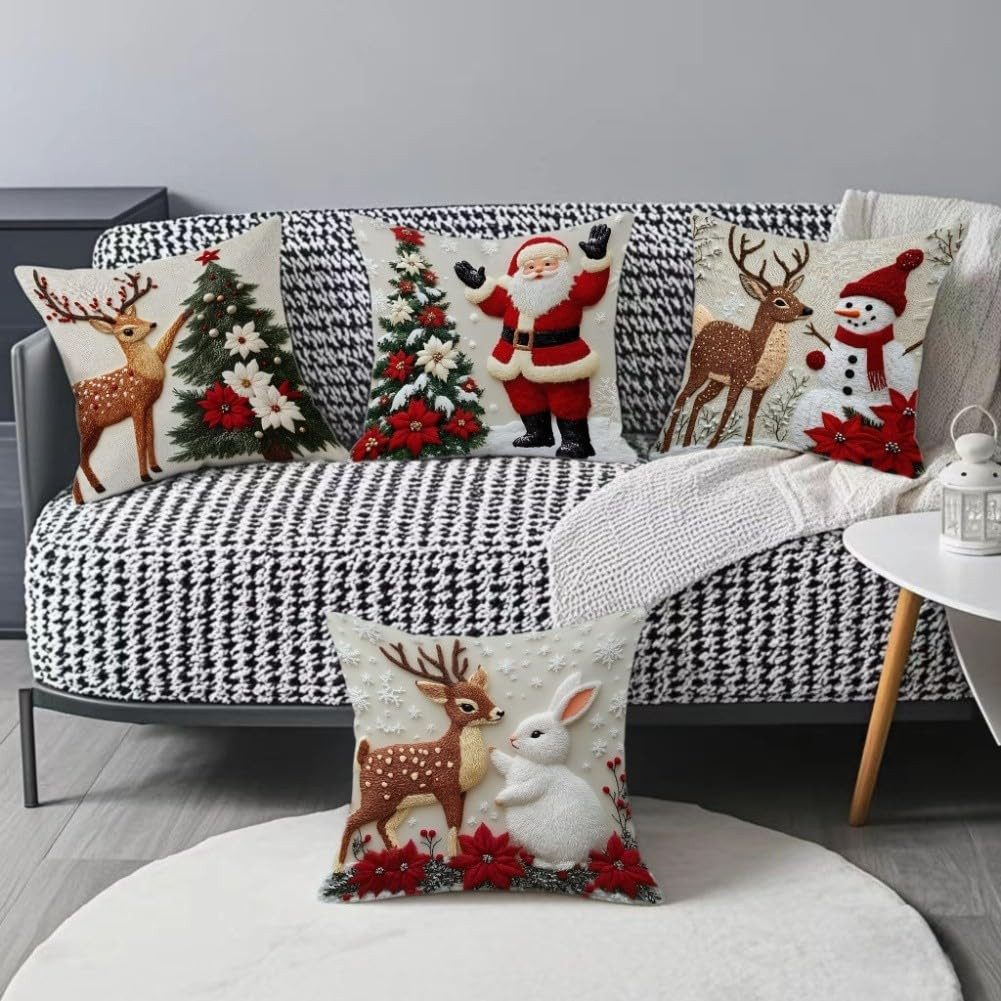 Coonoor Kissenbezüge Weihnachten Kissenbezug 45x45cm 4er Set Dekokissen Leinen Kissenhüllen, (4 Stück), für Deko Weihnachten Sofa Schlafzimmer Couch
