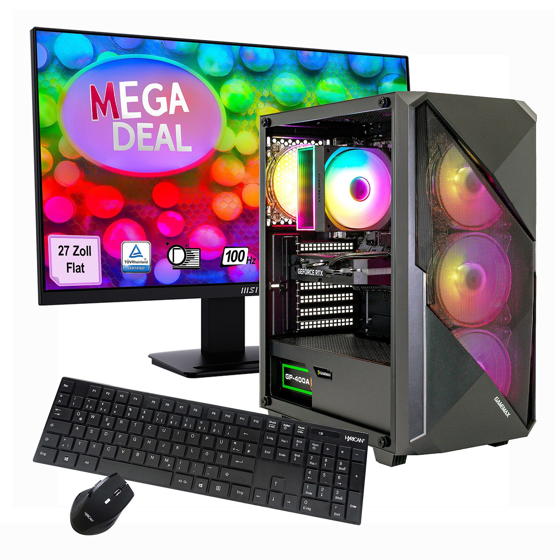 GAMEMAX MegaDeal Striker 2714 Intel i7 14700F 16GB 1TB SSD RTX 5060Ti Gaming-PC-Komplettsystem (27", Intel® Core i7 14700F, RTX 5060 Ti, 16 GB RAM, 1000 GB SSD, Windows 11 + MSI PRO MP273A Monitor, 69cm (27)