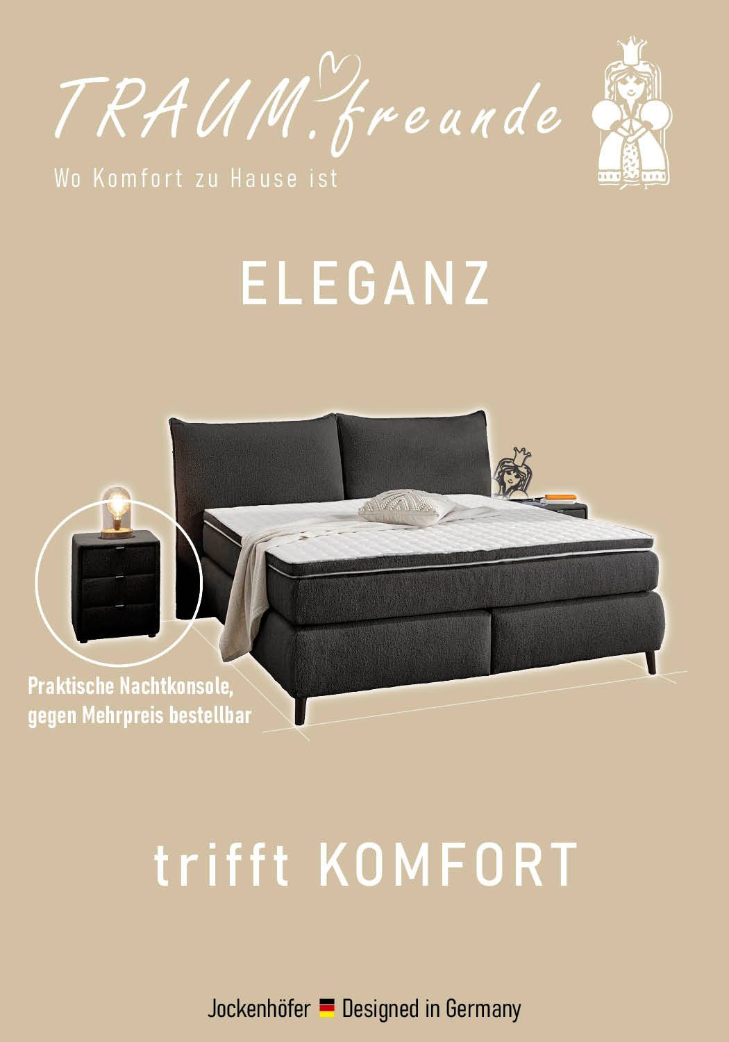 Jockenhöfer Gruppe Boxspringbett Hacienda, Breite 180cm,erhältlich in verschiedenen Farben, 7-Zonen-TTFK-Matratze, KS-Topper, verschiedene Härtegrade wählbar
