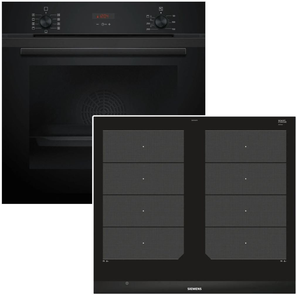 SIEMENS Flex-Induktions-Herd-Set 60 cm 1-fach Teleskopauszug 3D-Heißluft HB234AEB3, mit 1-fach Teilauszug, Hydrolyse
