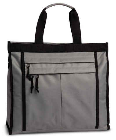 fabrizio® Freizeittasche große stabile Einkaufstasche mit 2 Reißverschlussvortaschen, grau