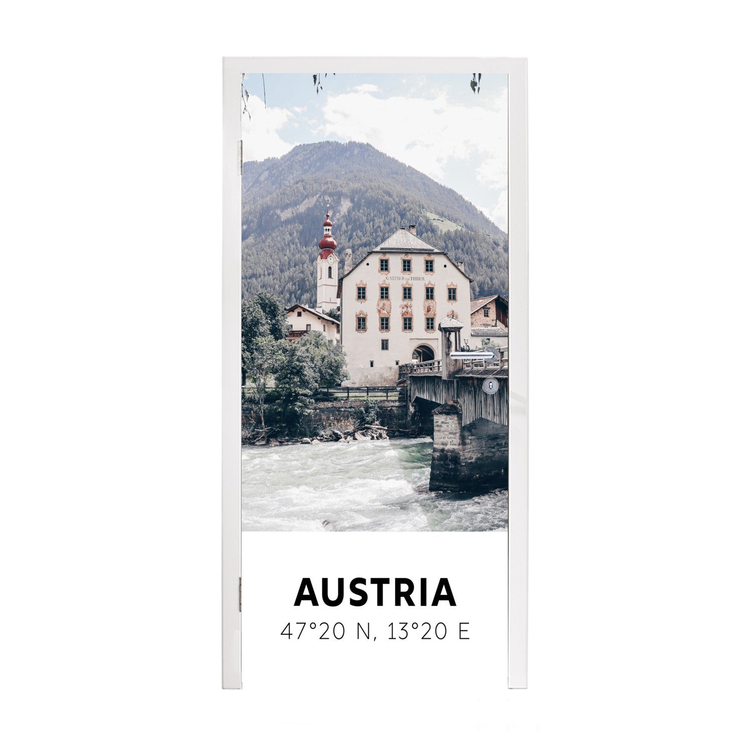 MuchoWow Türtapete Österreich - Wasser - Alpen, Matt, bedruckt, (1 St), Fototapete für Tür, Türaufkleber, 75x205 cm