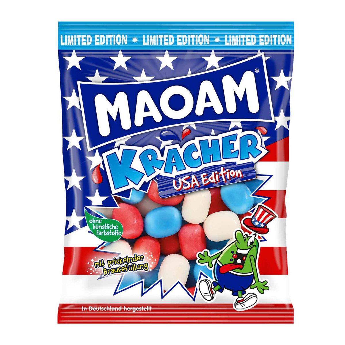 MAOAM Süßigkeit, Maoam Kracher USA Edition Kaubonbon mit Brausepulverfüllung 200g
