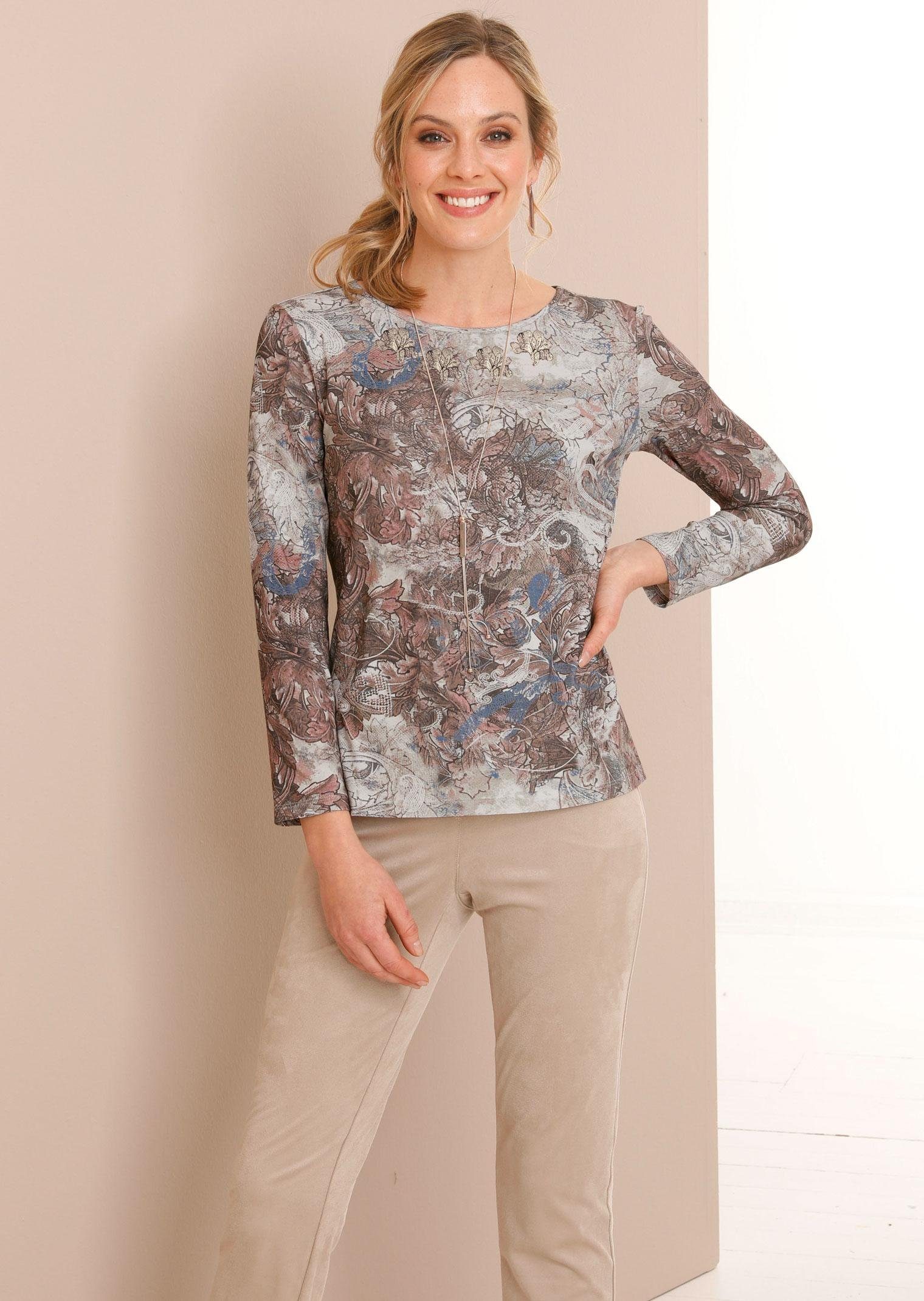 GOLDNER Print-Shirt Hübsches Druckshirt mit funkelnden Ziersteinchen