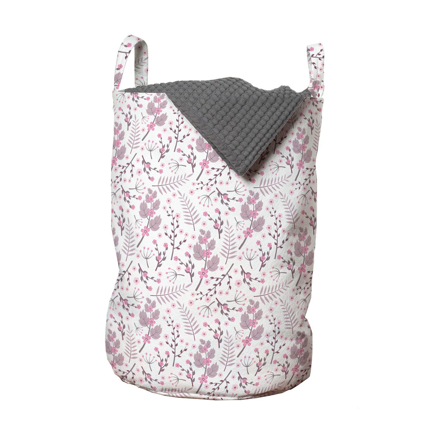 Abakuhaus Wäschesäckchen Wäschekorb mit Griffen Kordelzugverschluss für Waschsalons, Blumen Blumen mit Farnen Muster