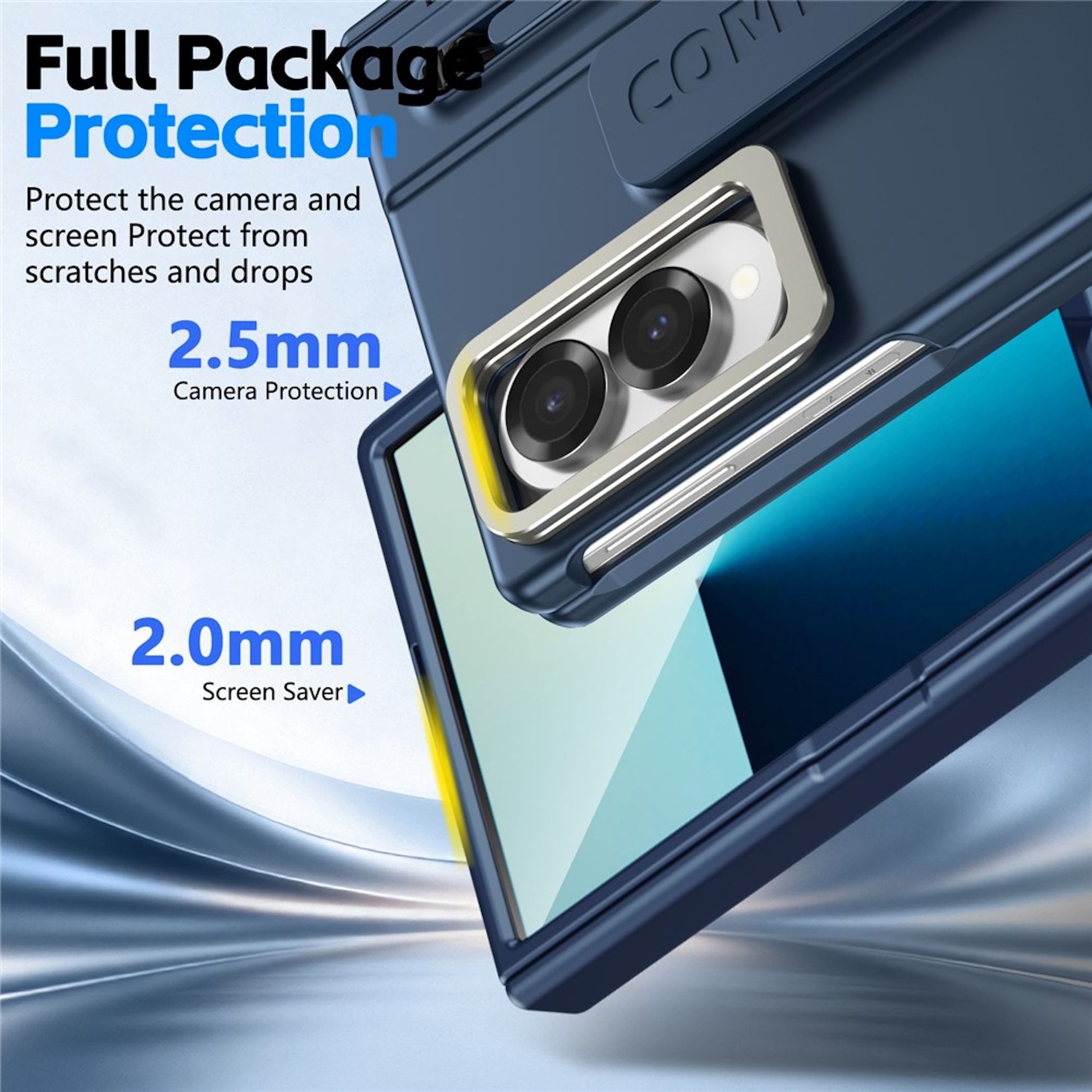 Wigento Handyhülle Klapphülle + 9H Schutzglas + Stift Samsung Galaxy Z Fold8 5G Blau 7,60 Zoll, Scharnier Schutz, Ständer, Stiftschlitz – Bild 3 von 5